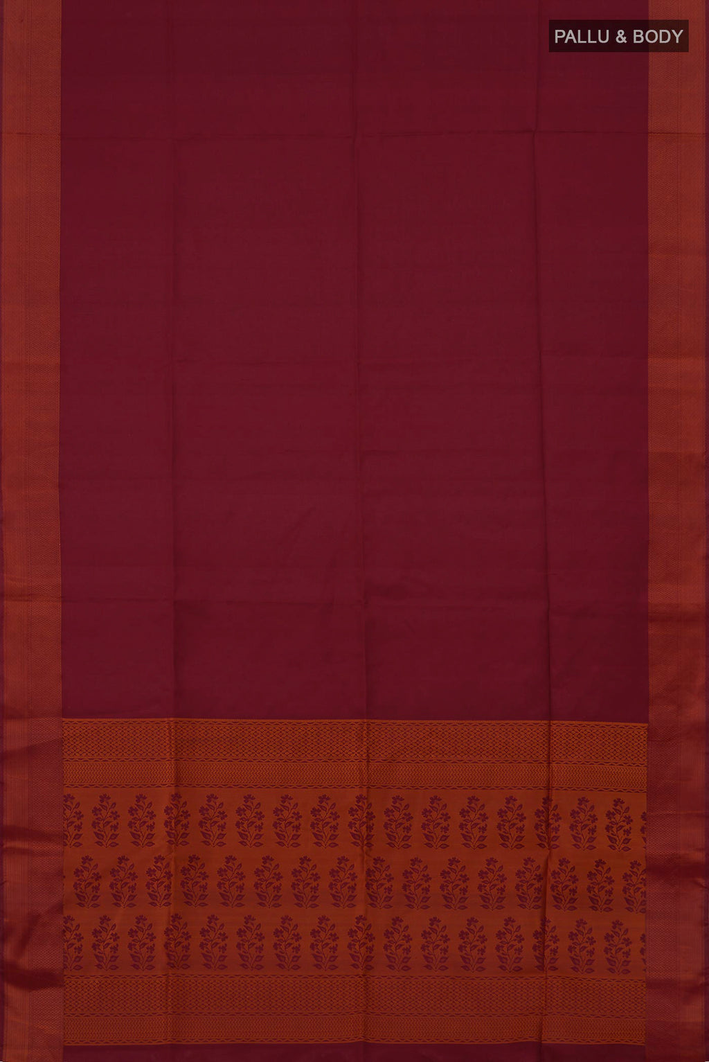 Flat view of Maroon Soft Silk Saree with Plain Body and Thread Border. 