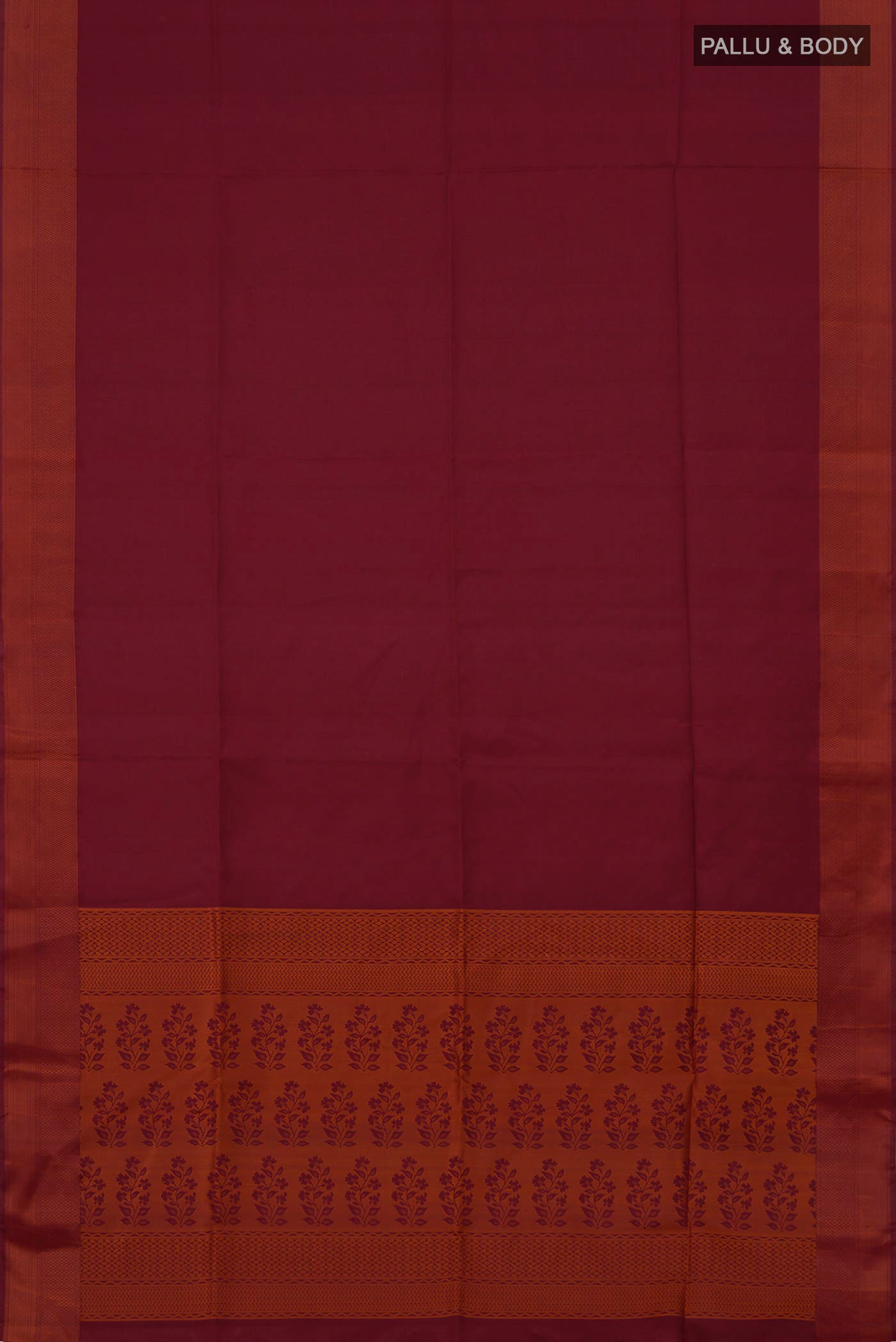 Flat view of Maroon Soft Silk Saree with Plain Body and Thread Border. 