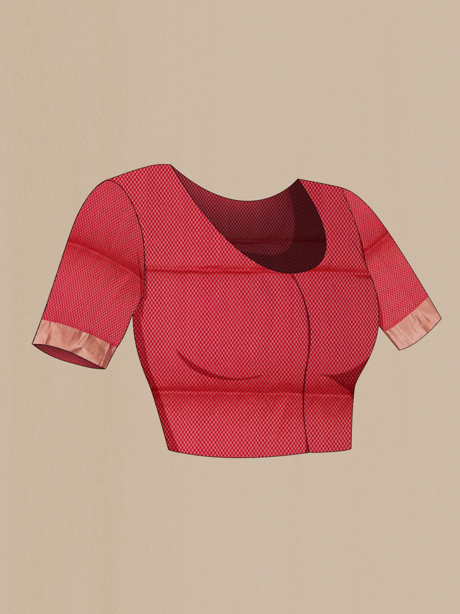 Close up image of the blouse of Pink Soft Silk Saree with Zari Butta on the body and Zari Border. 