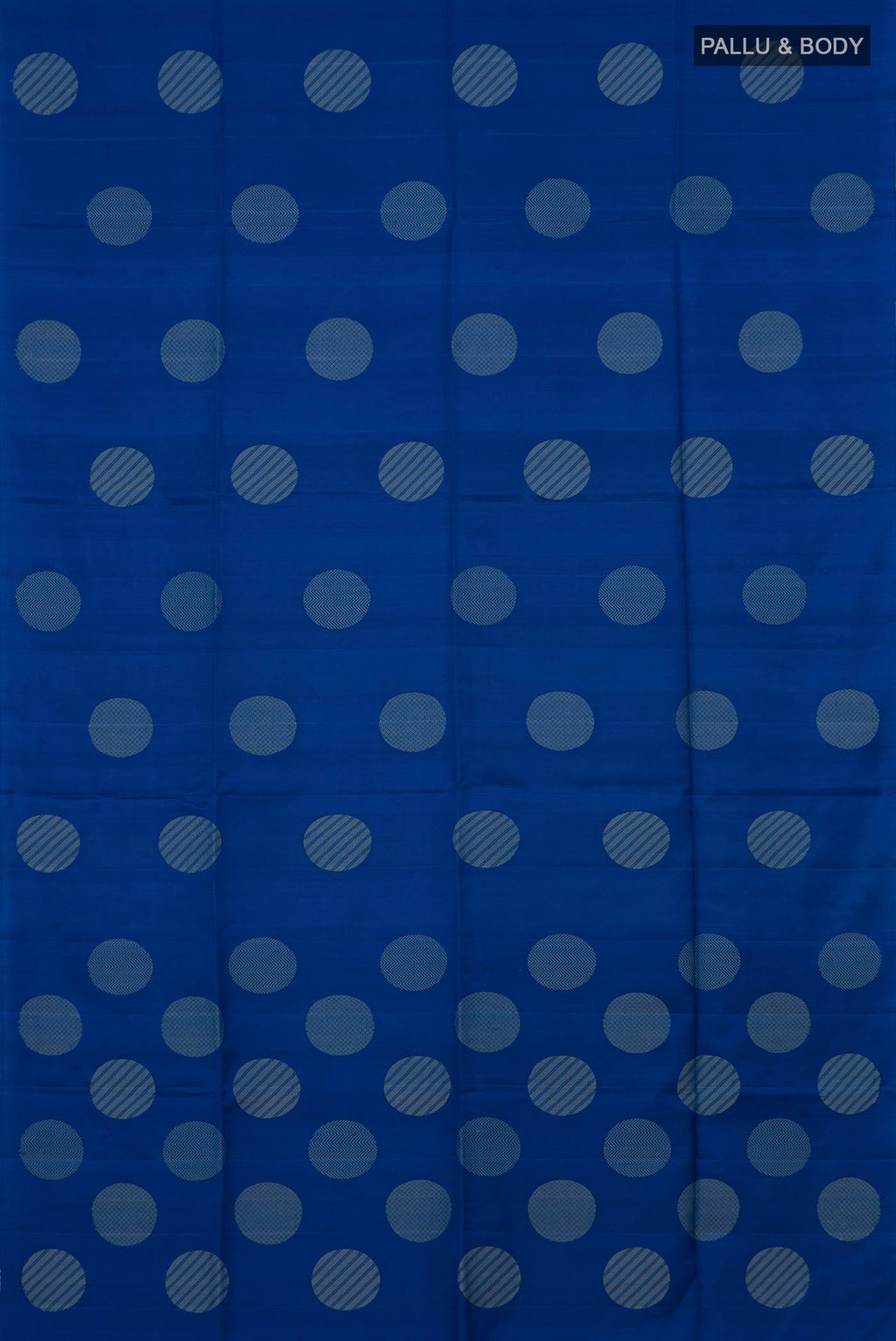 Flat view of Blue Soft Silk Saree with Thread Butta on the body and Without Border. 