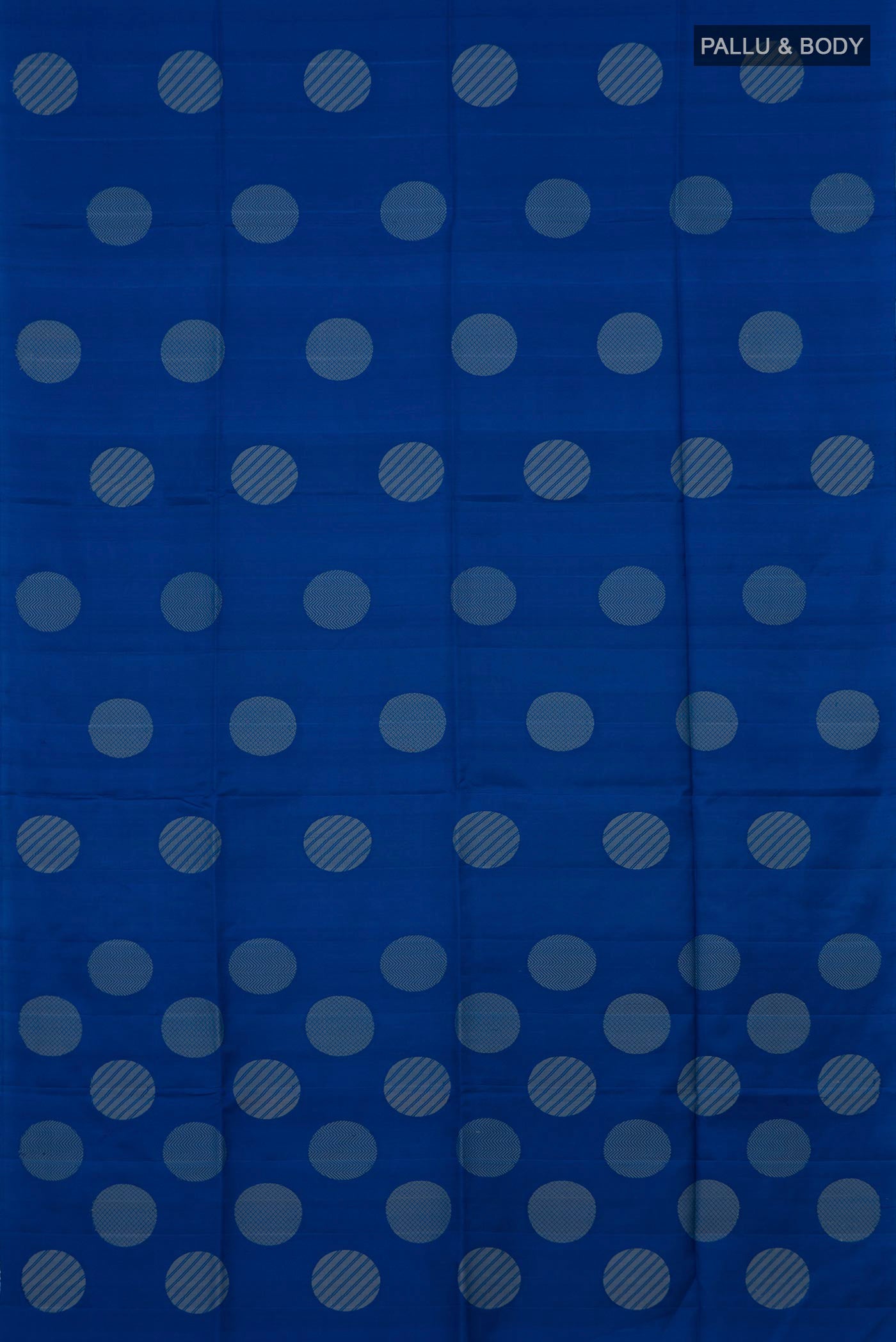 Flat view of Blue Soft Silk Saree with Thread Butta on the body and Without Border. 