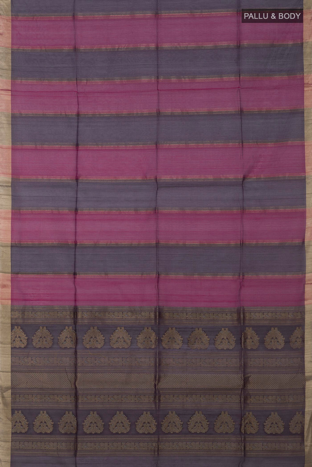 Flat view of Multi Color Silk Cotton Saree with Fancy on the body and Zari Border. 