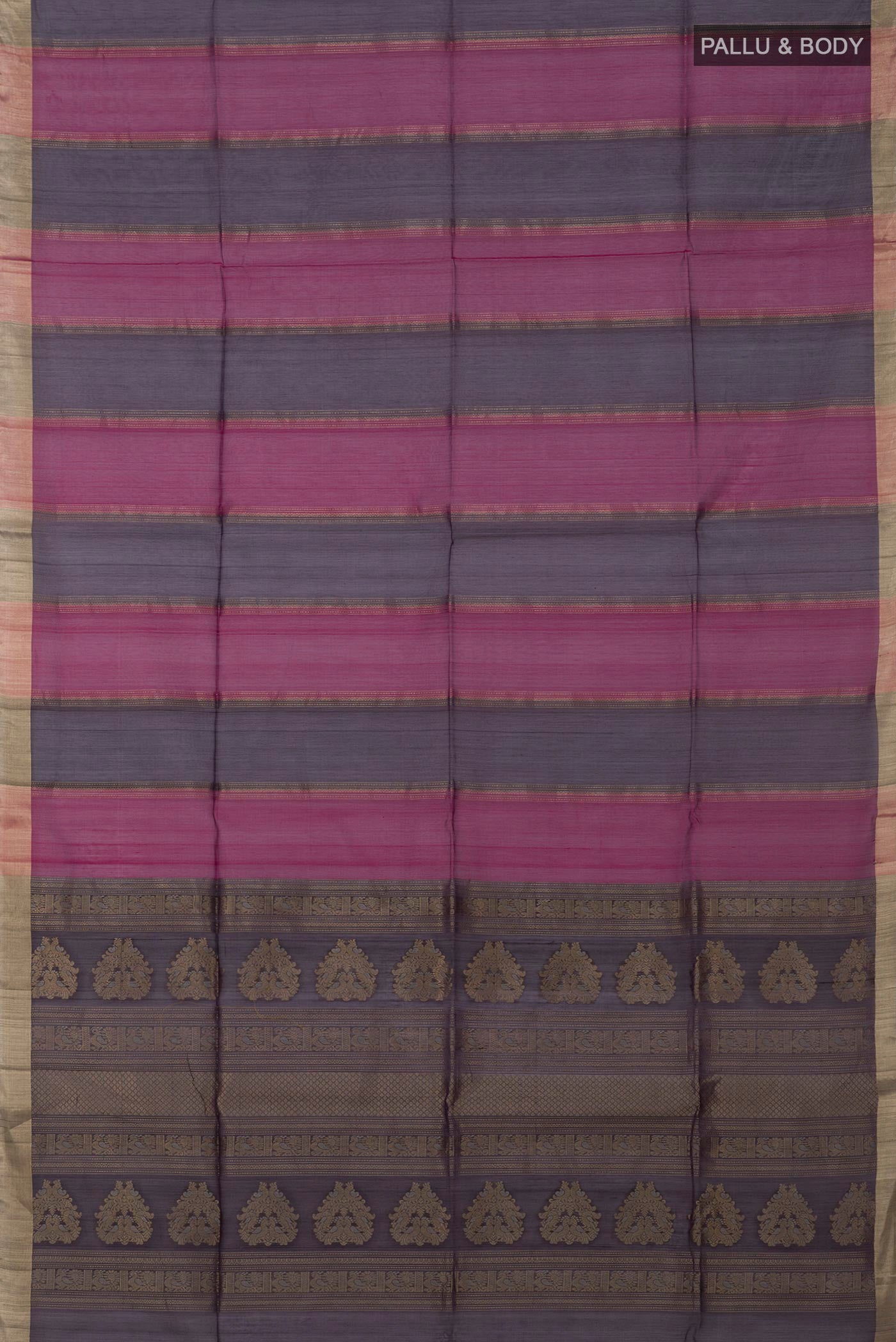 Flat view of Multi Color Silk Cotton Saree with Fancy on the body and Zari Border. 
