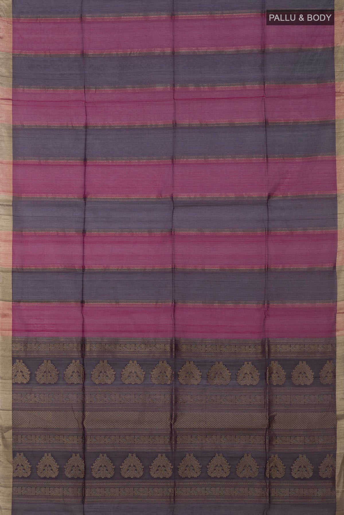 Flat view of Multi Color Silk Cotton Saree with Fancy on the body and Zari Border. 