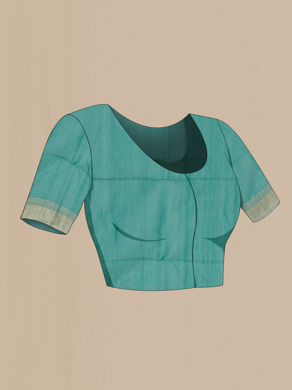Close up image of the blouse of Pista Green Silk Cotton Saree with Zari Butta on the body and Zari Border. 