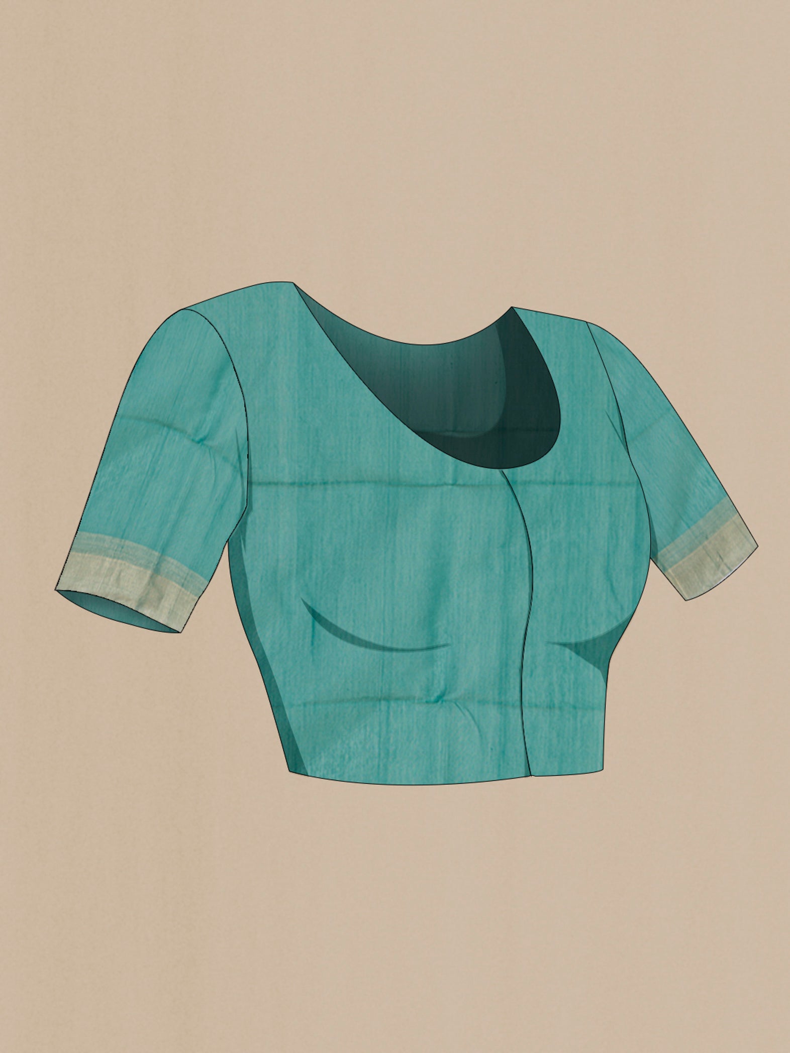 Close up image of the blouse of Pista Green Silk Cotton Saree with Zari Butta on the body and Zari Border. 