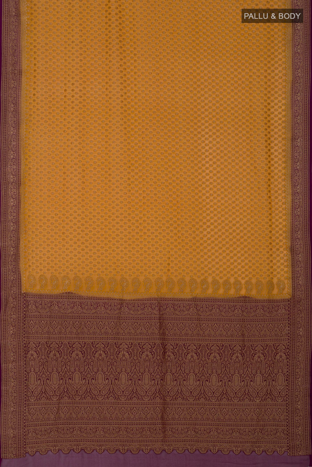 Flat view of Yellow Georgette Saree with Fancy on the body and Fancy Border. 