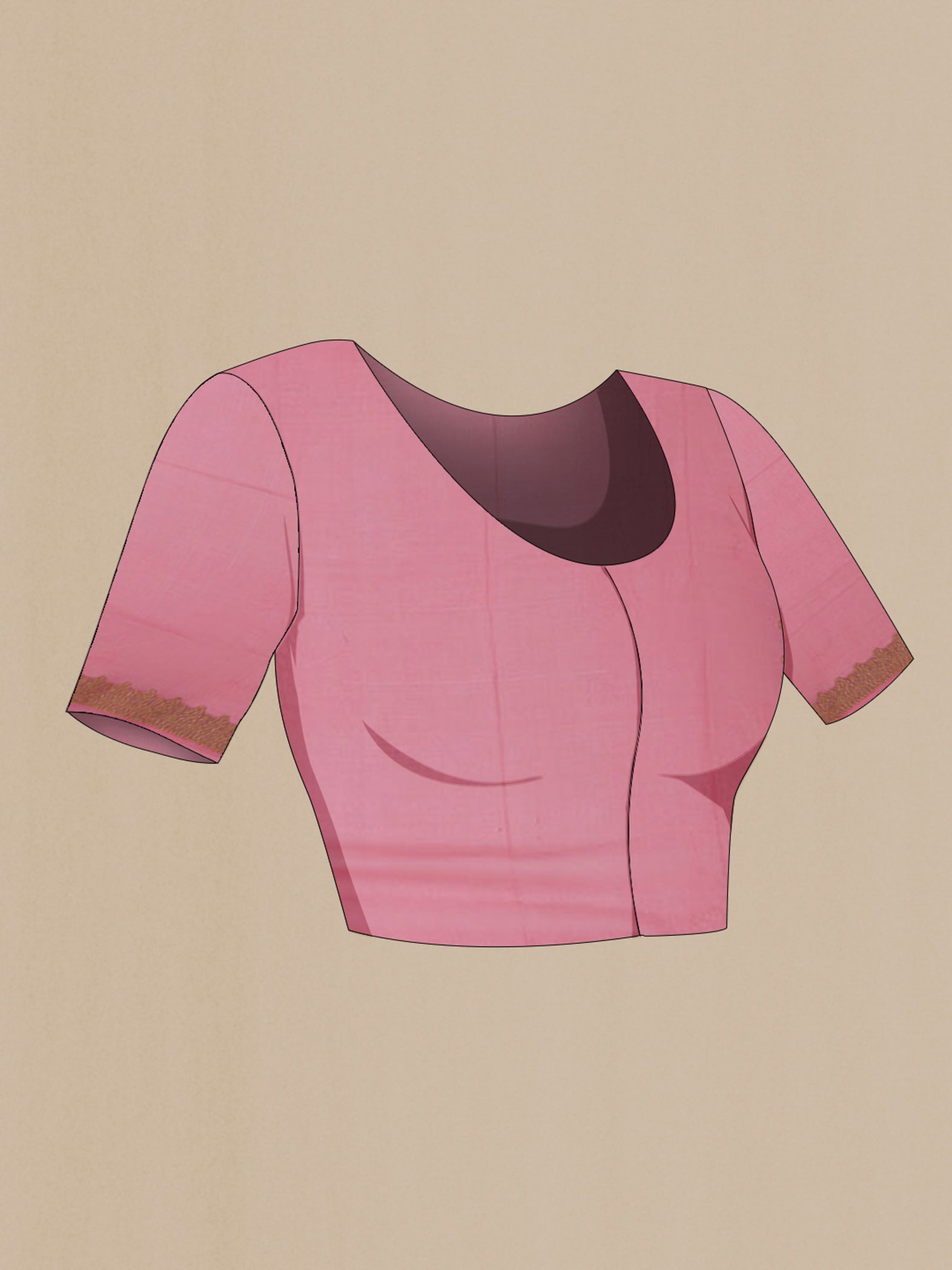 Close up image of the blouse of Pink Georgette Saree with Fancy on the body and Zari Border. 