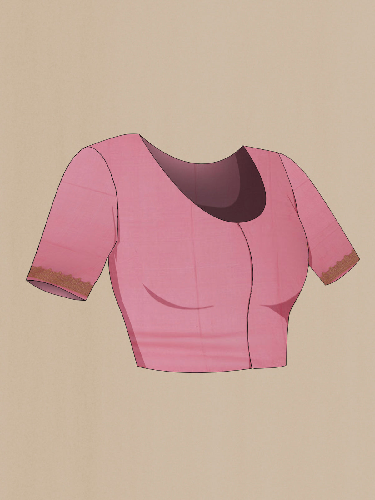 Close up image of the blouse of Pink Georgette Saree with Fancy on the body and Zari Border. 