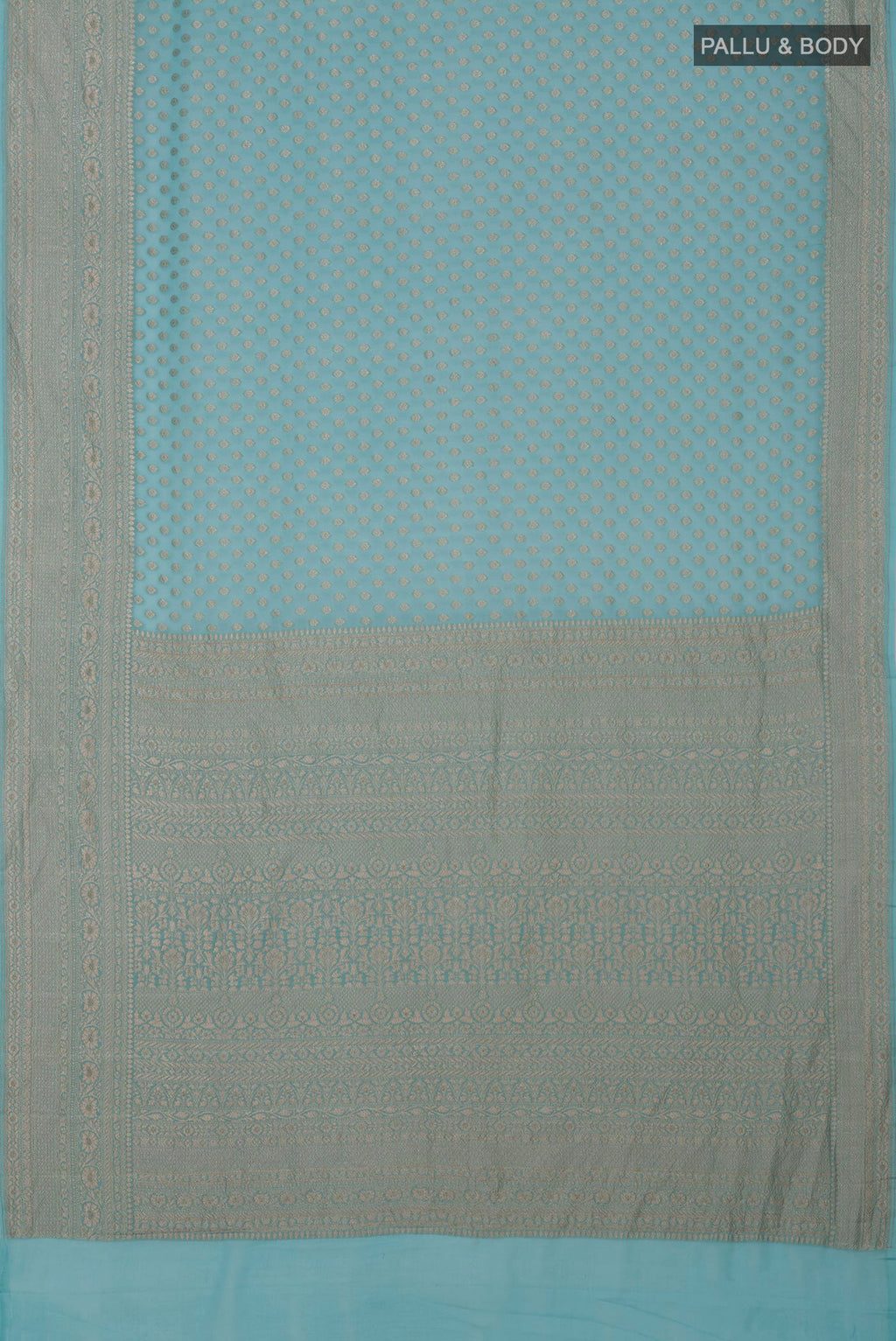 Flat view of Blue Georgette Saree with Fancy on the body and Fancy Border. 