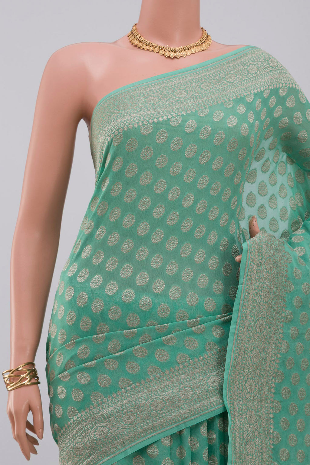 Border image of Blue Georgette Saree with Fancy on the body and Fancy Border. 