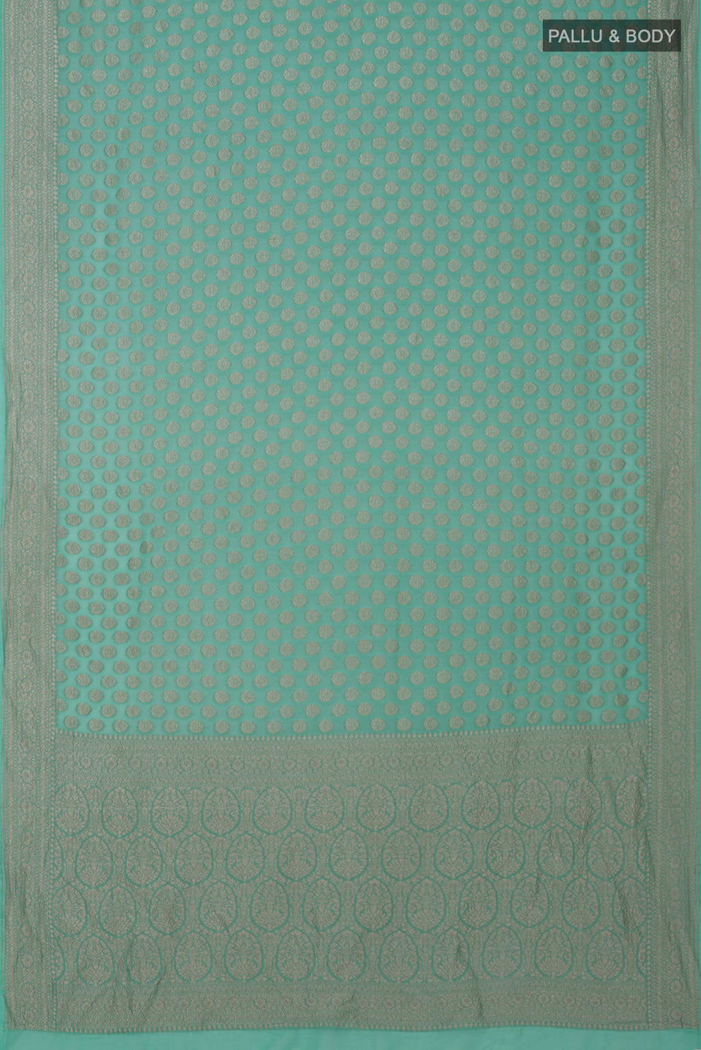 Flat view of Blue Georgette Saree with Fancy on the body and Fancy Border. 