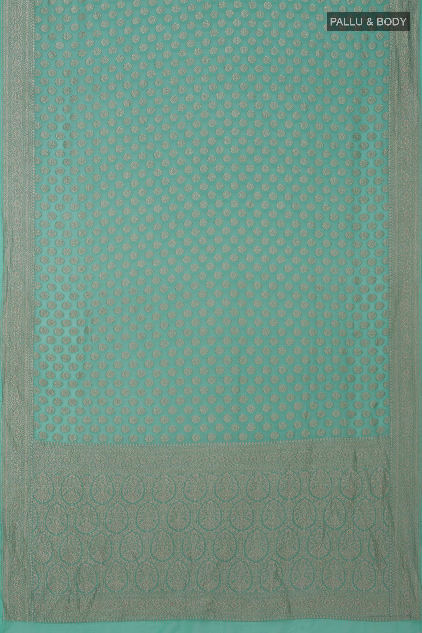 Flat view of Blue Georgette Saree with Fancy on the body and Fancy Border. 
