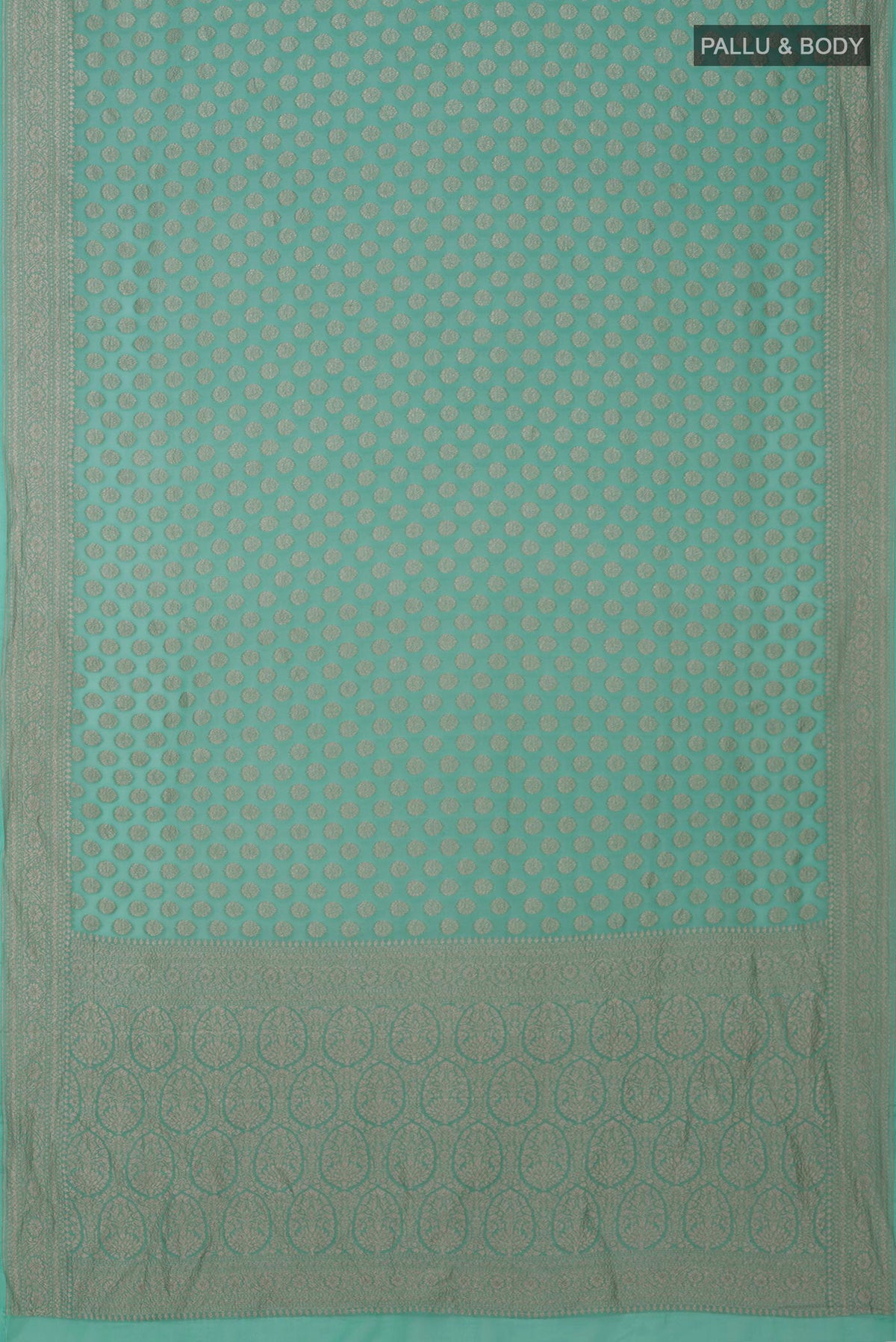 Flat view of Blue Georgette Saree with Fancy on the body and Fancy Border. 
