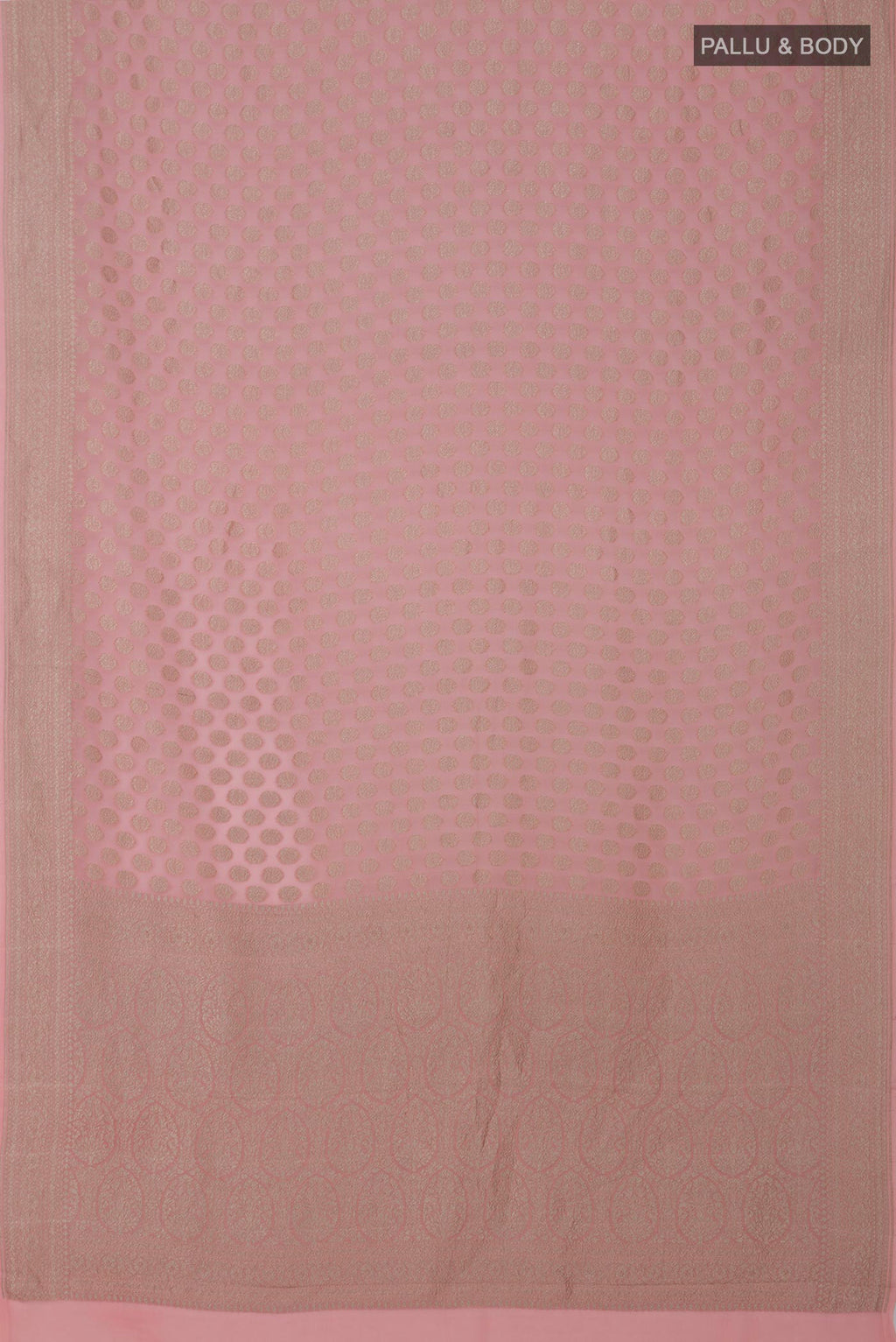 Flat view of Pink Georgette Saree with Fancy on the body and Fancy Border. 