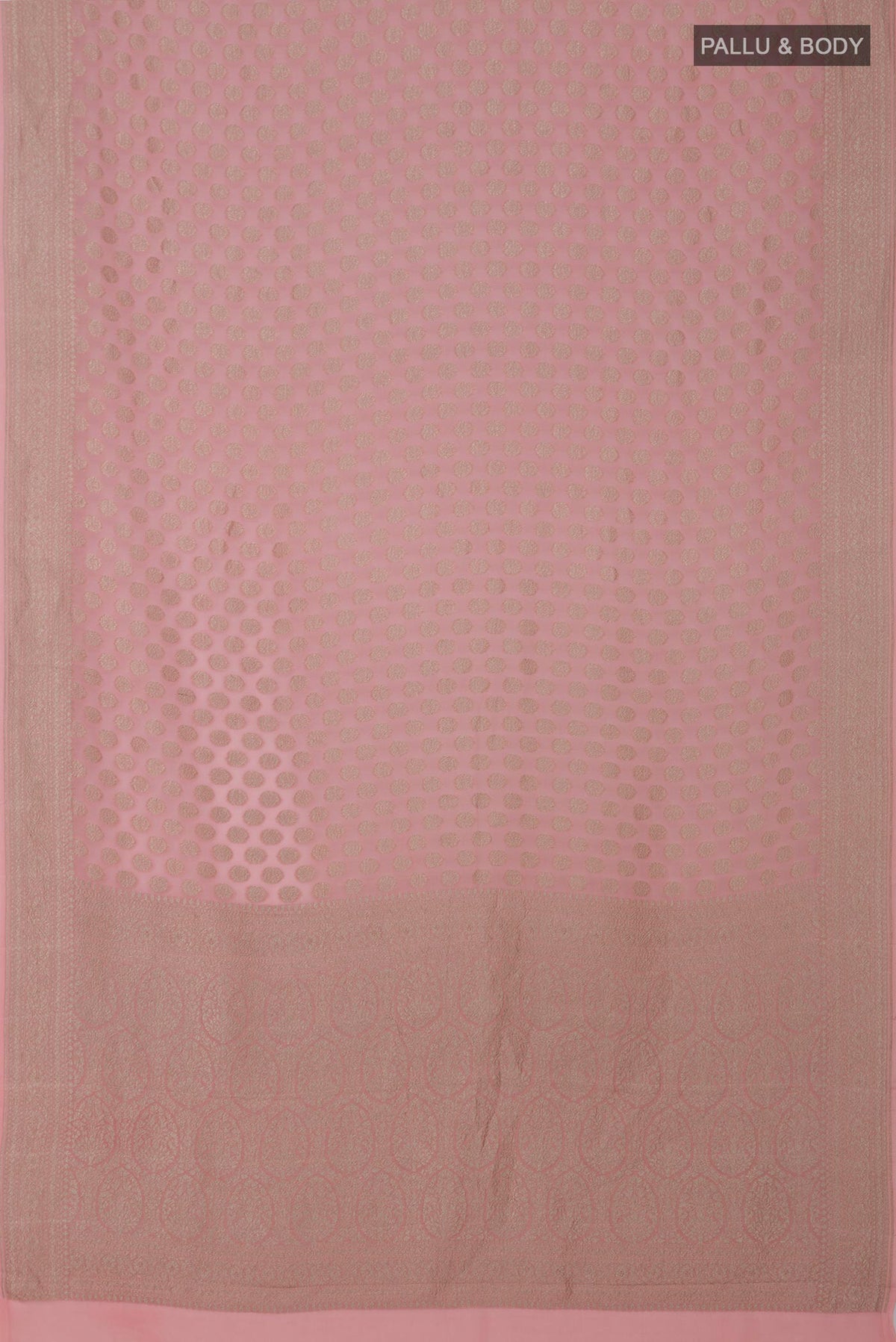Flat view of Pink Georgette Saree with Fancy on the body and Fancy Border. 