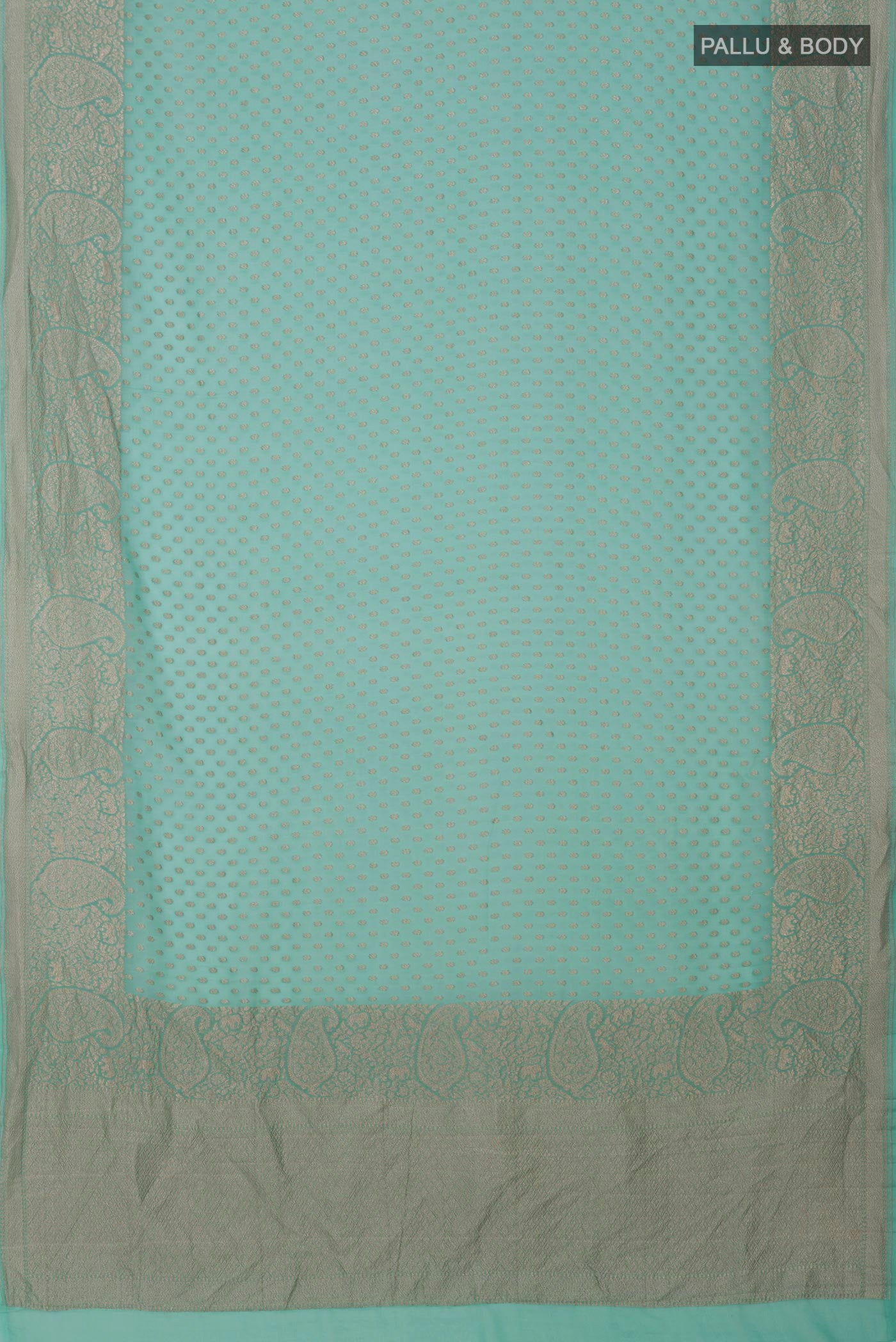 Flat view of Blue Georgette Saree with Fancy on the body and Fancy Border. 