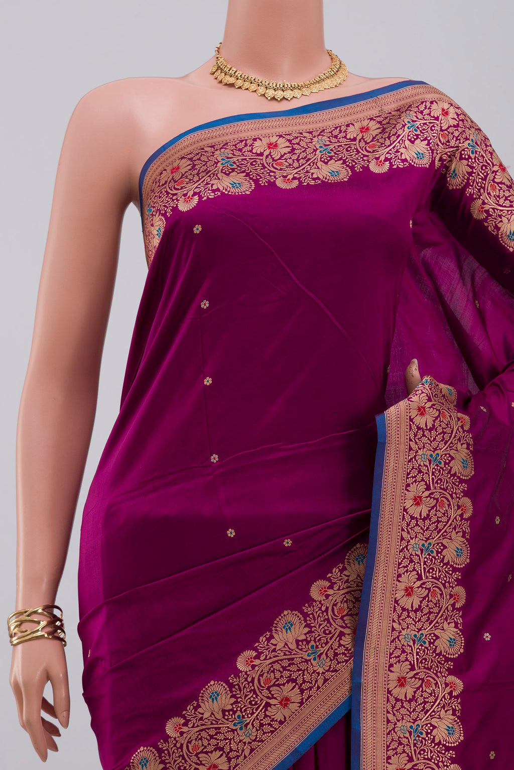 Border image of Purple Banarasi Katan Silk Saree with Zari Butta on the body and Fancy Border. 