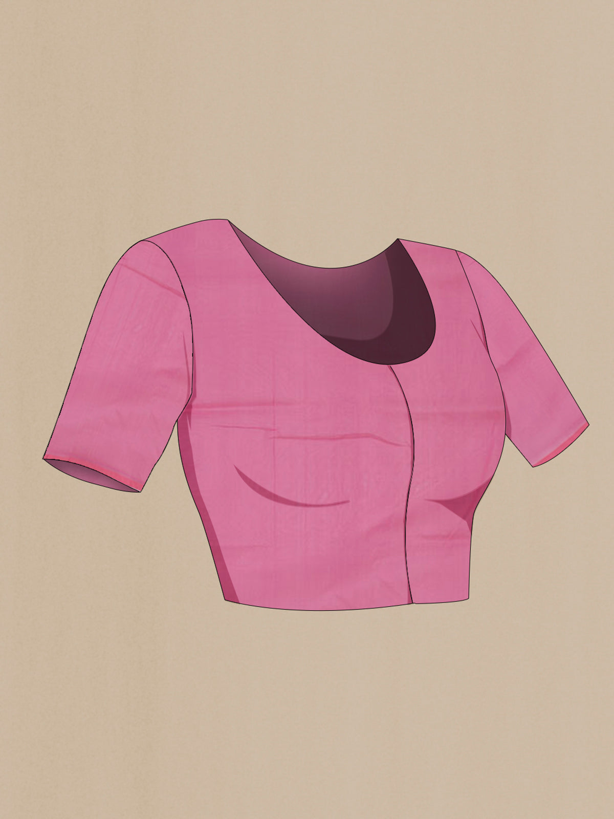 Close up image of the blouse of Pure Silk Pink Banarasi Saree with Zari And Thread Butta on the body and Zari Border. 