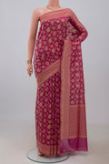 Rani Pink Banarasi Silk Saree with Zari Brocade on the body and Zari Border.  displayed on a mannequin
