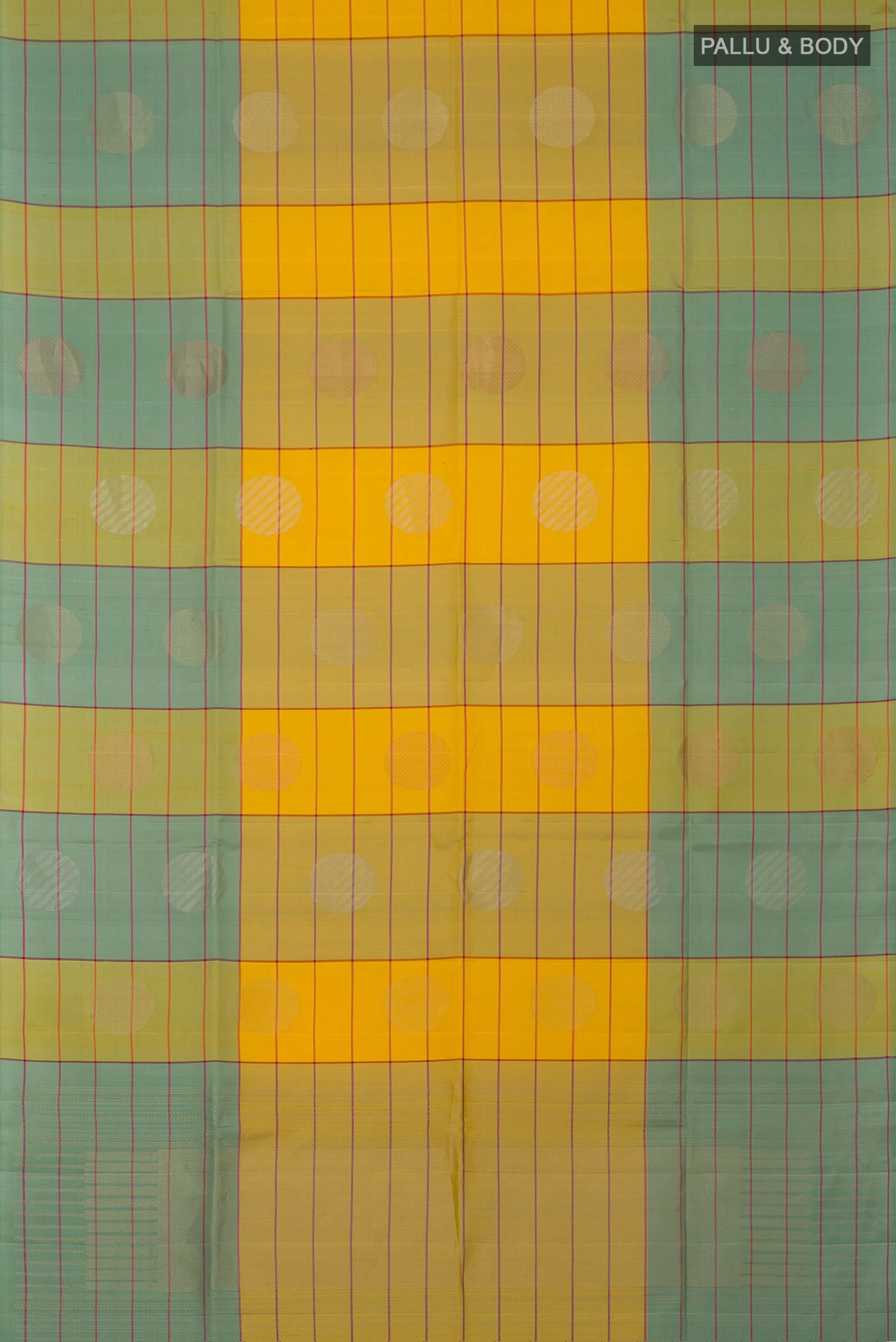 Flat view of Multi Color Soft Silk Saree with Checked design on the body and Without Border. 