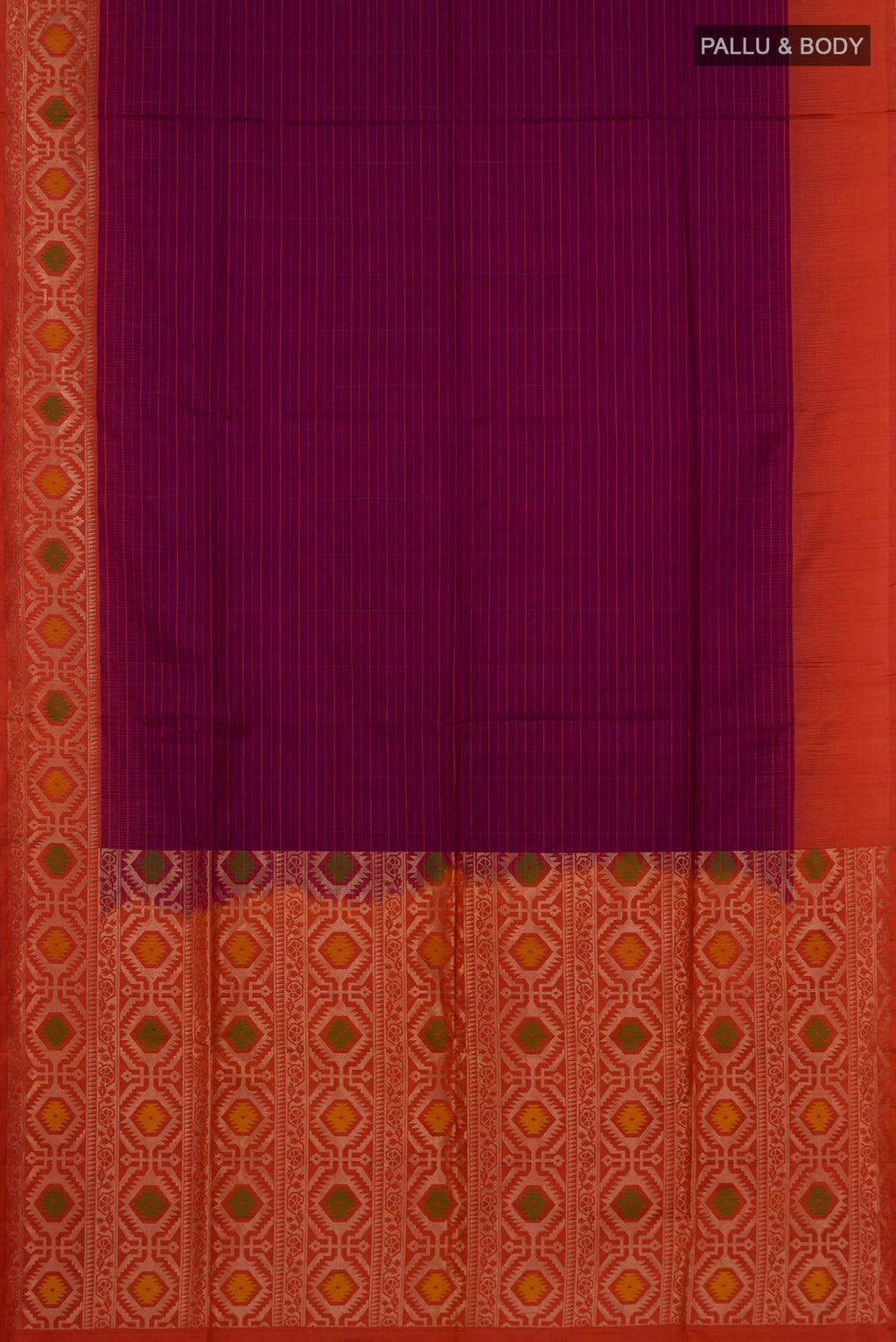 Flat view of Purple Soft Silk Saree with Fancy on the body and Fancy Border. 