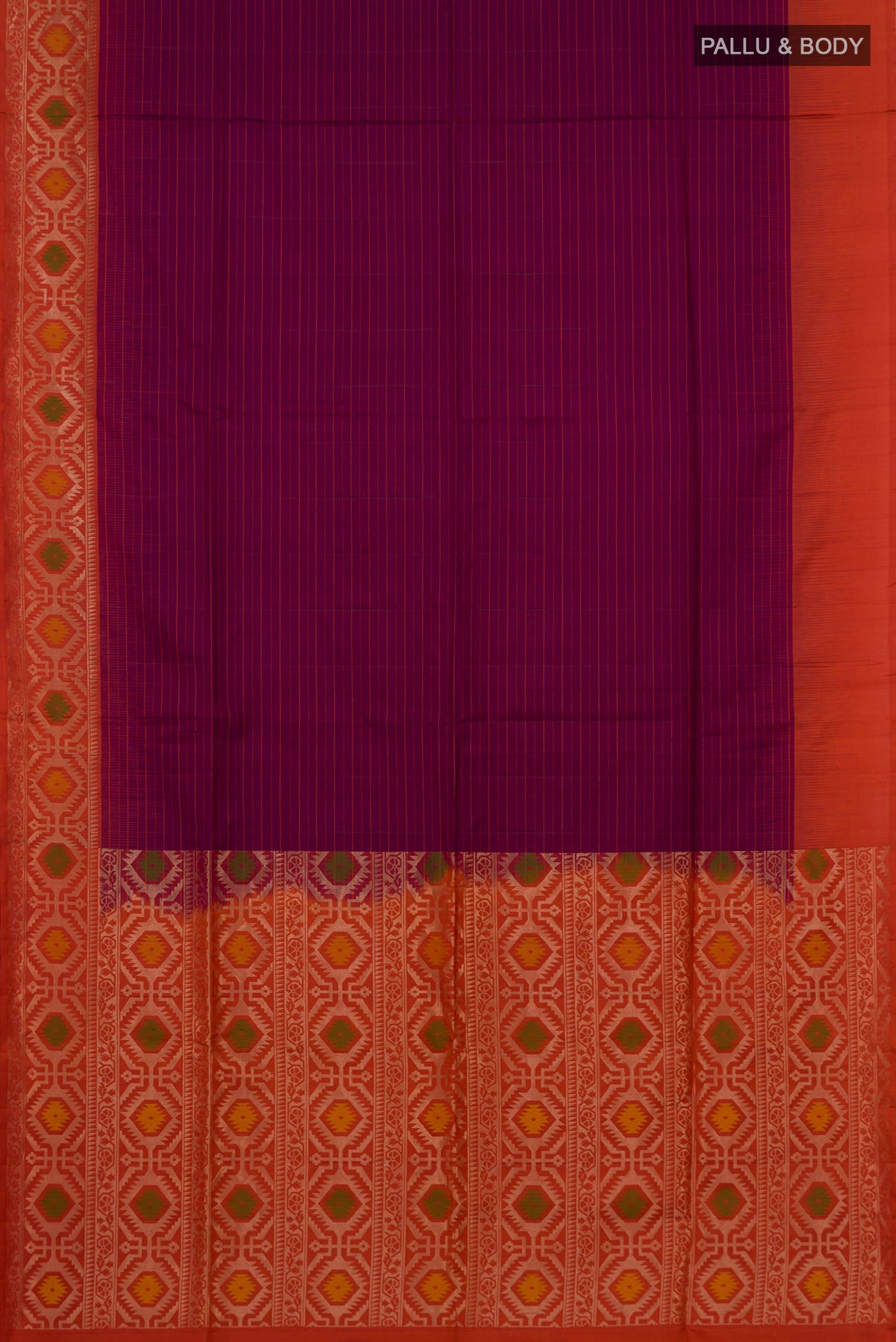 Flat view of Purple Soft Silk Saree with Fancy on the body and Fancy Border. 