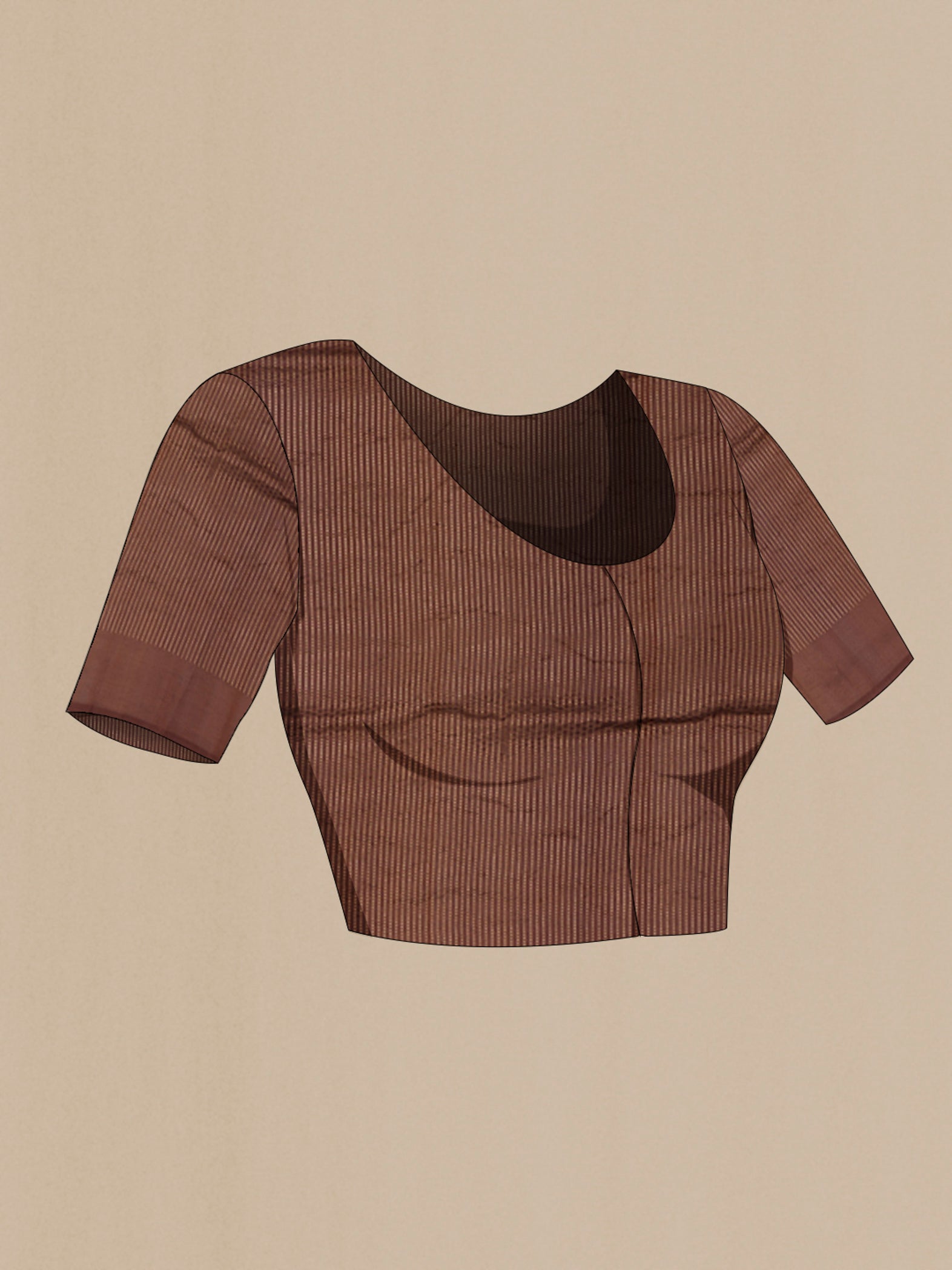 Close up image of the blouse of Brown Banarasi Katan Silk Saree with Zari Butta on the body and Zari Border. 