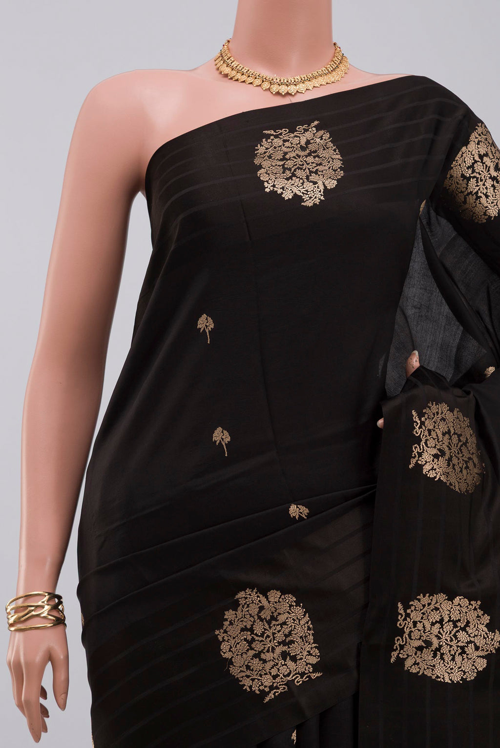Border image of Black Banarasi Katan Silk Saree with Zari Butta on the body and Fancy Border. 