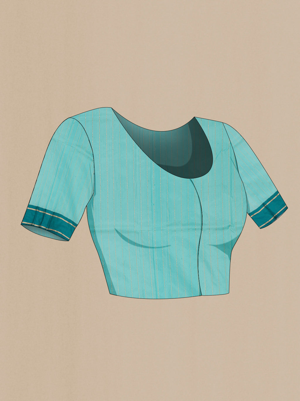 Close up image of the blouse of Sky Blue Banarasi Katan Silk Saree with Zari Butta on the body and Plain Border. 