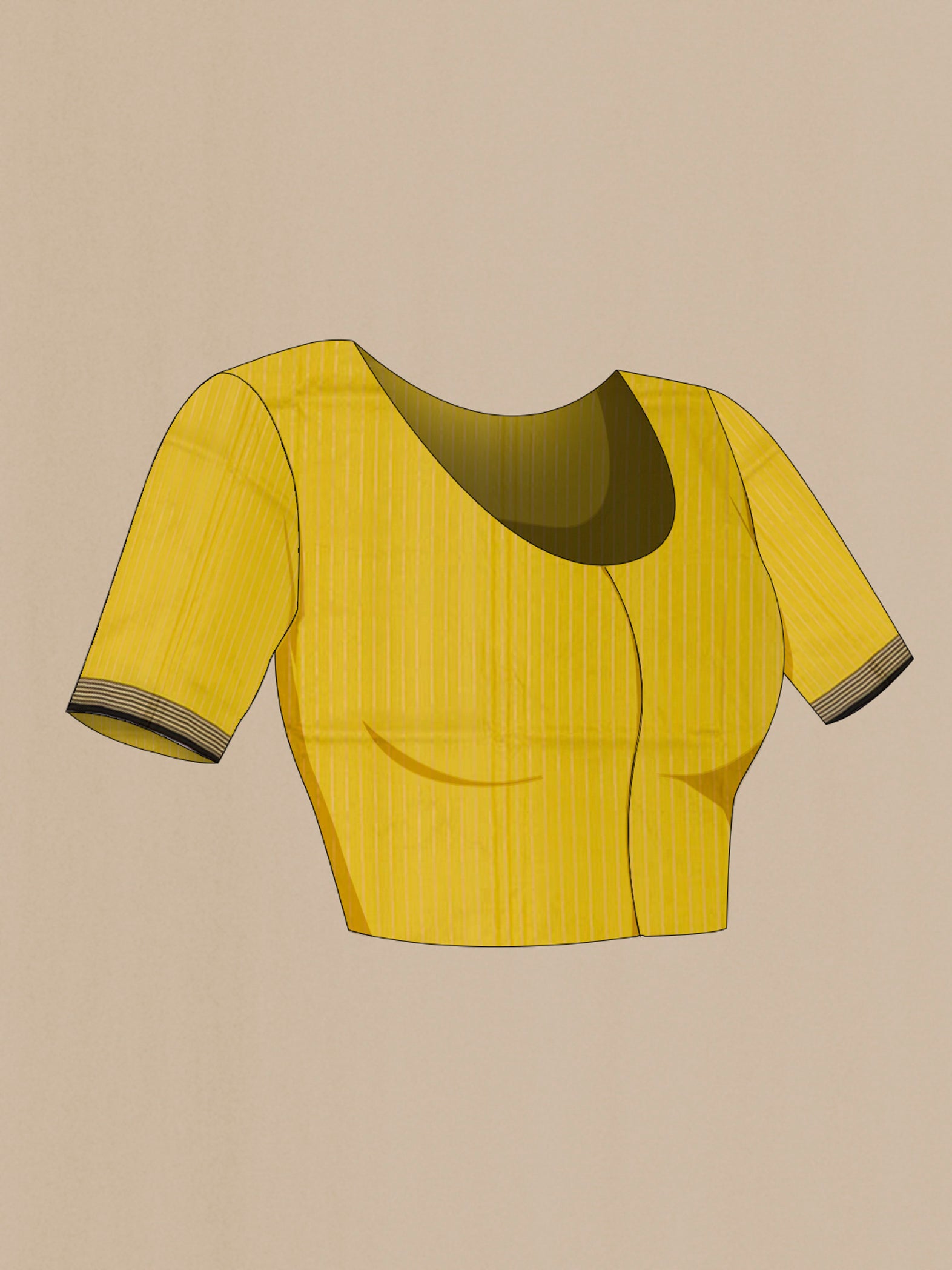 Close up image of the blouse of Lemon Yellow Banarasi Katan Silk Saree with Zari Butta on the body and Fancy Border. 