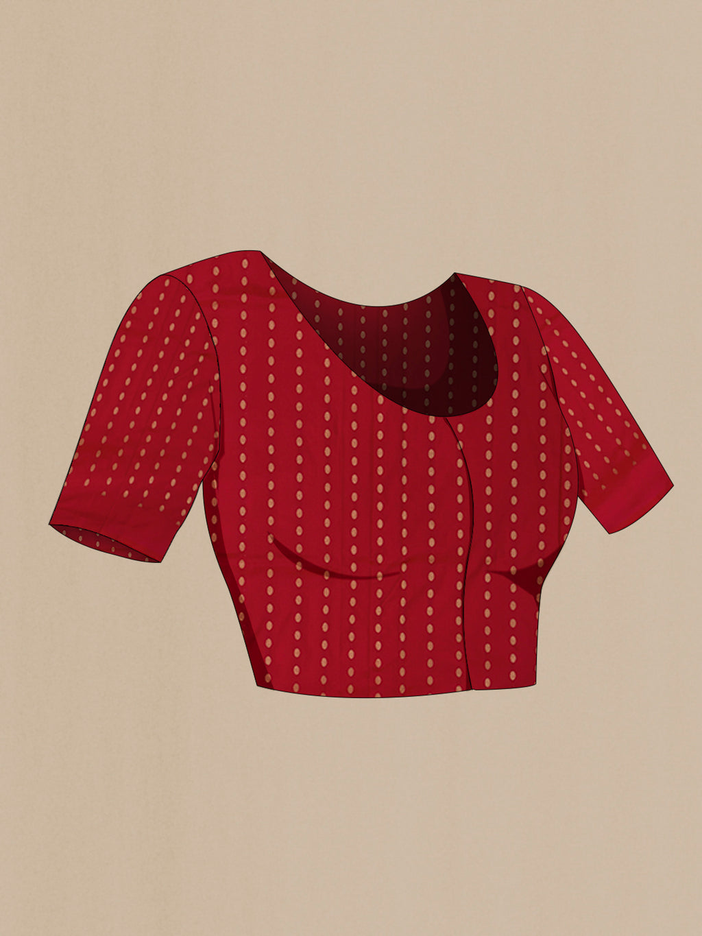 Close up image of the blouse of Red Banarasi Katan Silk Saree with Jacquard design on the body and Zari Border. 