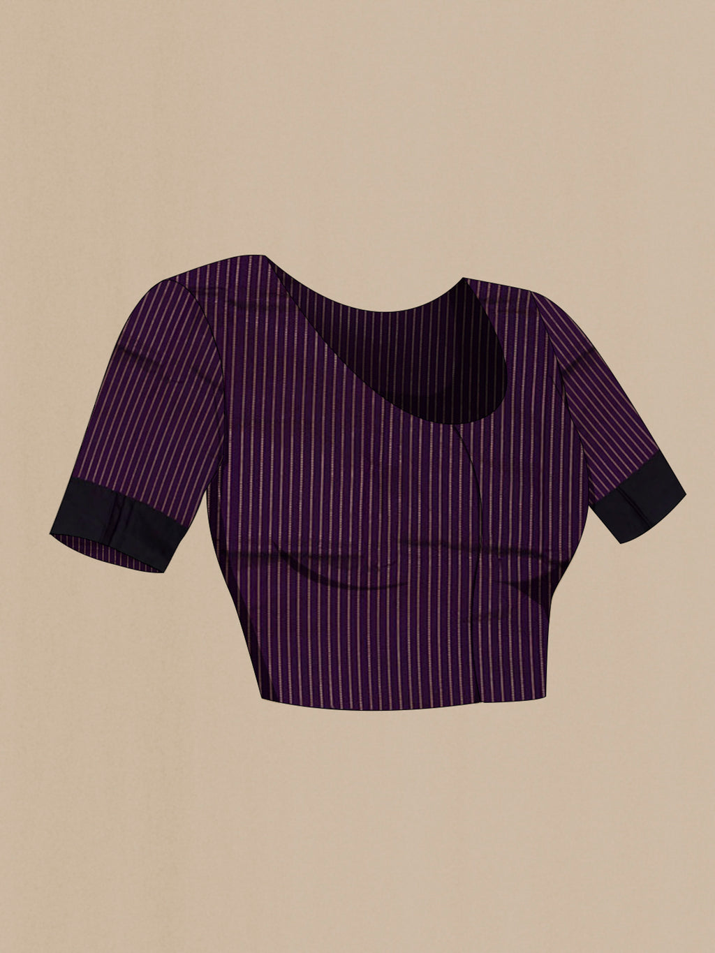 Close up image of the blouse of Purple Banarasi Katan Silk Saree with Zari Butta on the body and Fancy Border. 