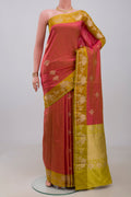 Pink Banarasi Katan Silk Saree with Zari Butta on the body and Fancy Border.  displayed on a mannequin