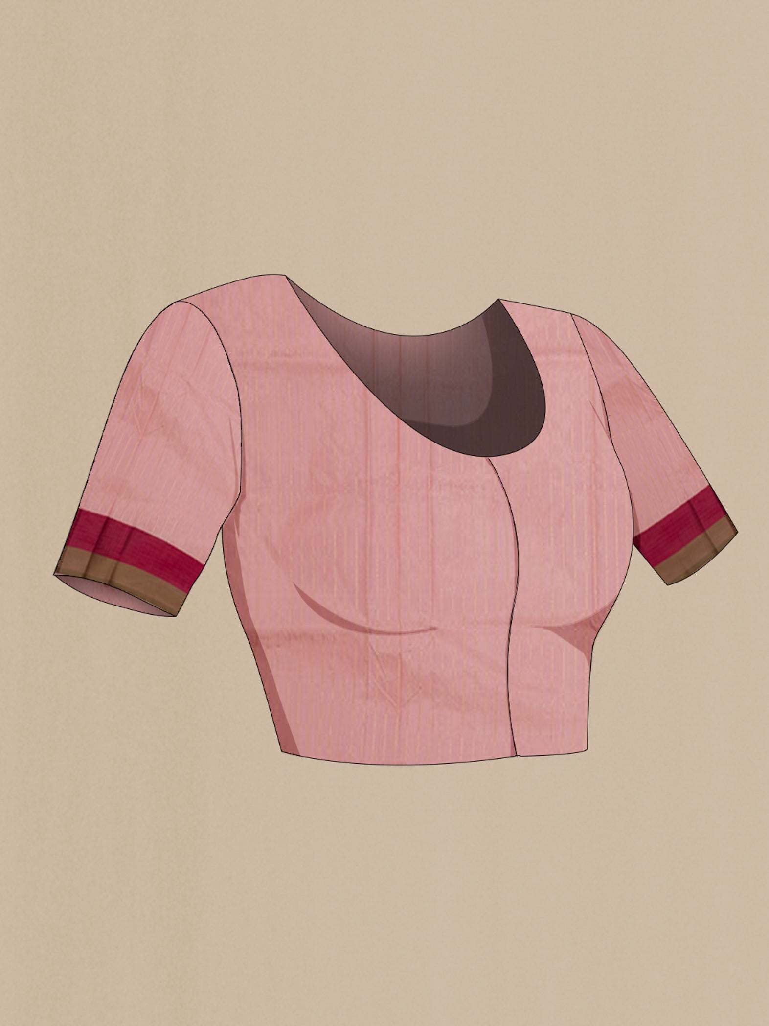 Close up image of the blouse of Rose Gold Banarasi Katan Silk Saree with Zari Butta on the body and Fancy Border. 