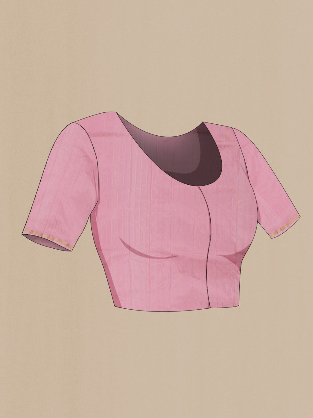 Close up image of the blouse of Pink Banarasi Katan Silk Saree with Zari Butta on the body and Thin Zari Line. 