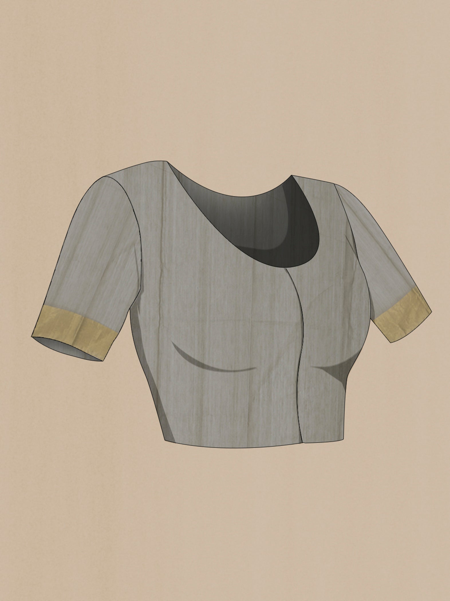 Close up image of the blouse of Sage Green Chanderi Silk Cotton Saree with Zari Butta on the body and Zari Border. 