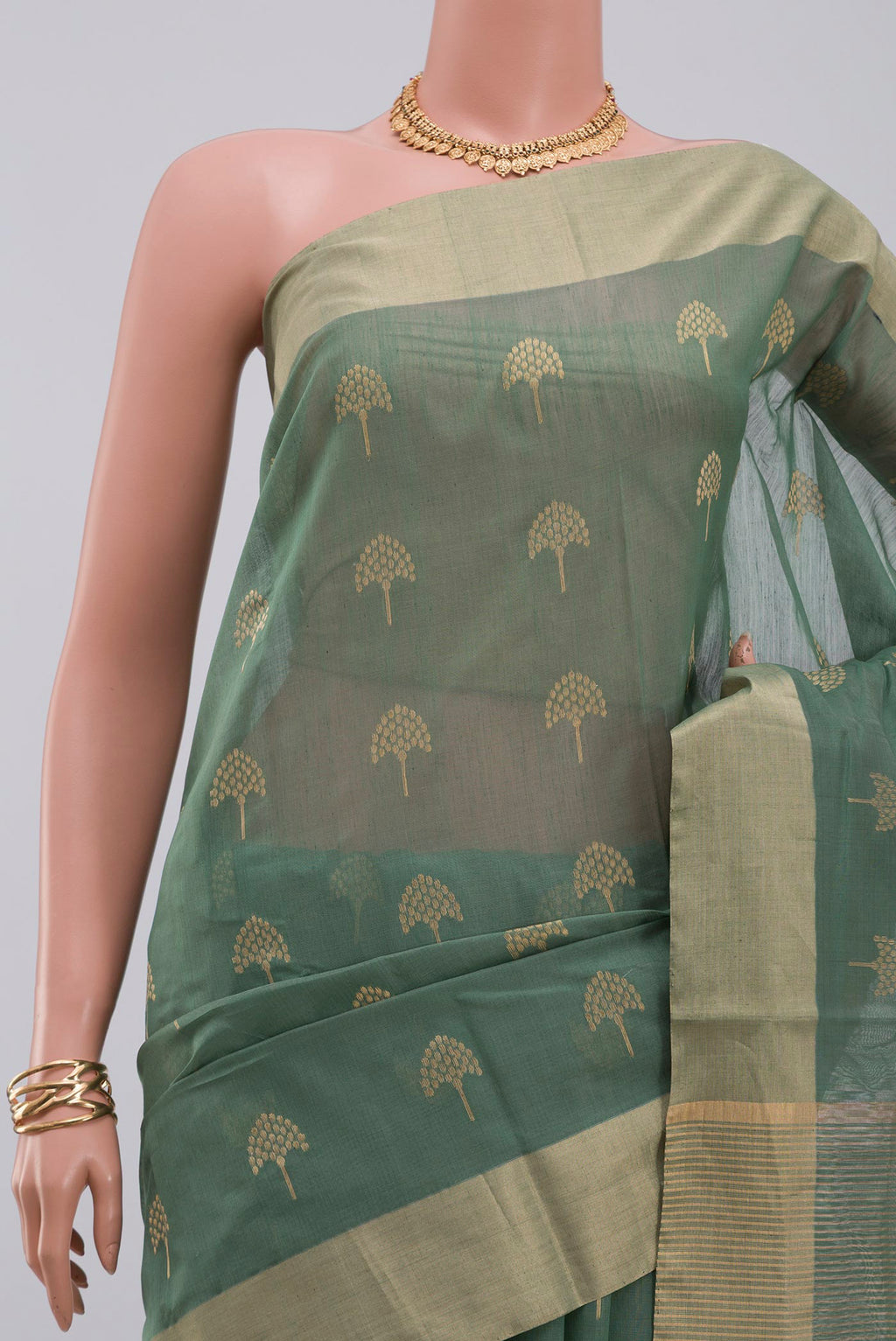 Border image of Pista Green Chanderi Silk Cotton Saree with Zari Butta on the body and Zari Border. 