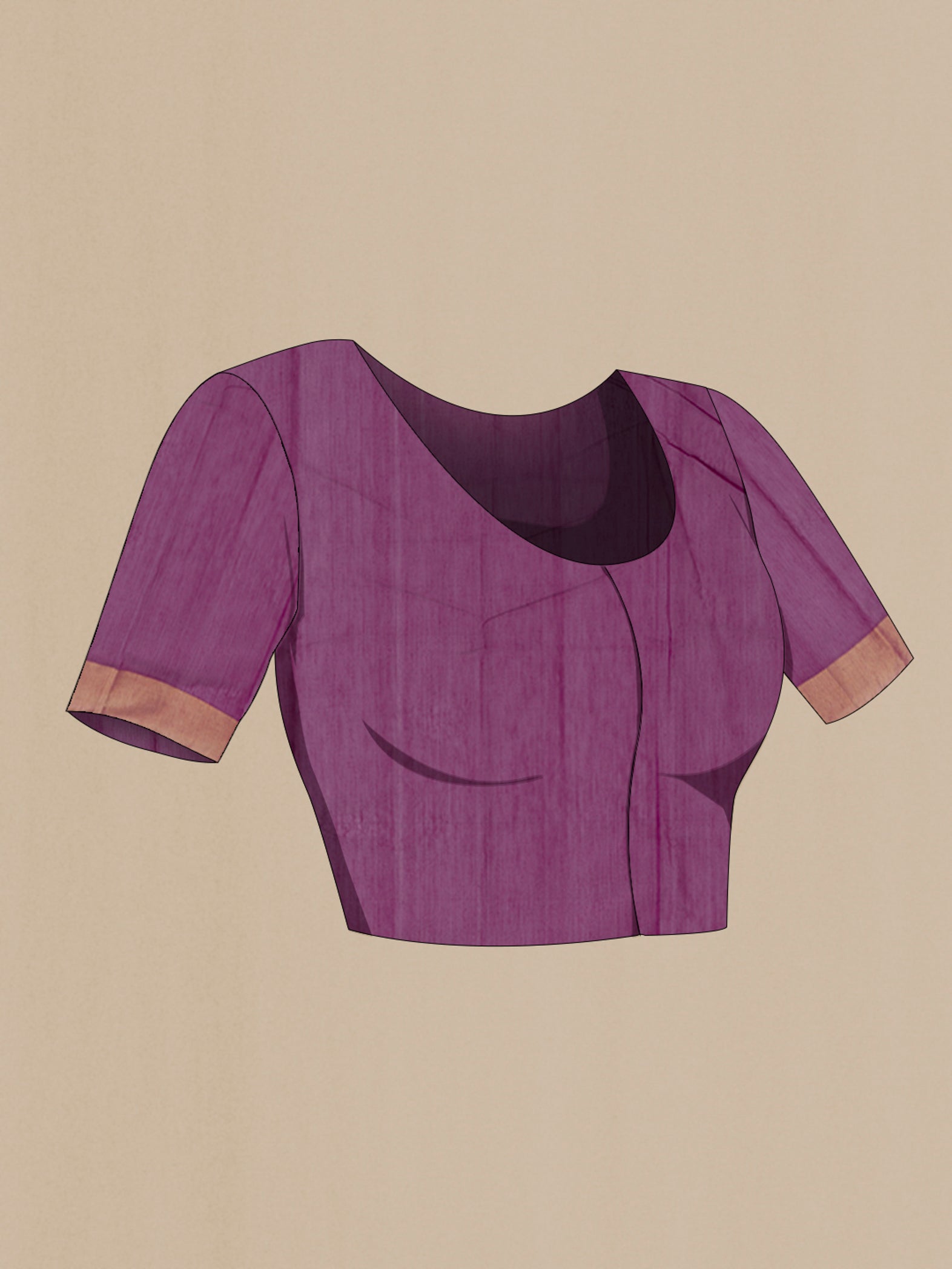 Close up image of the blouse of Purple Chanderi Silk Cotton Saree with Zari Butta on the body and Zari Border. 