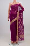 Purple Chanderi Silk Cotton Saree with Zari Butta on the body and Zari Border.  displayed on a mannequin
