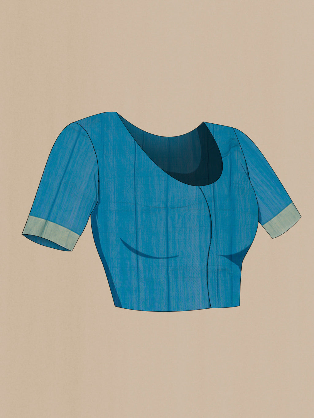 Close up image of the blouse of Blue Chanderi Silk Cotton Saree with Zari Butta on the body and Zari Border. 