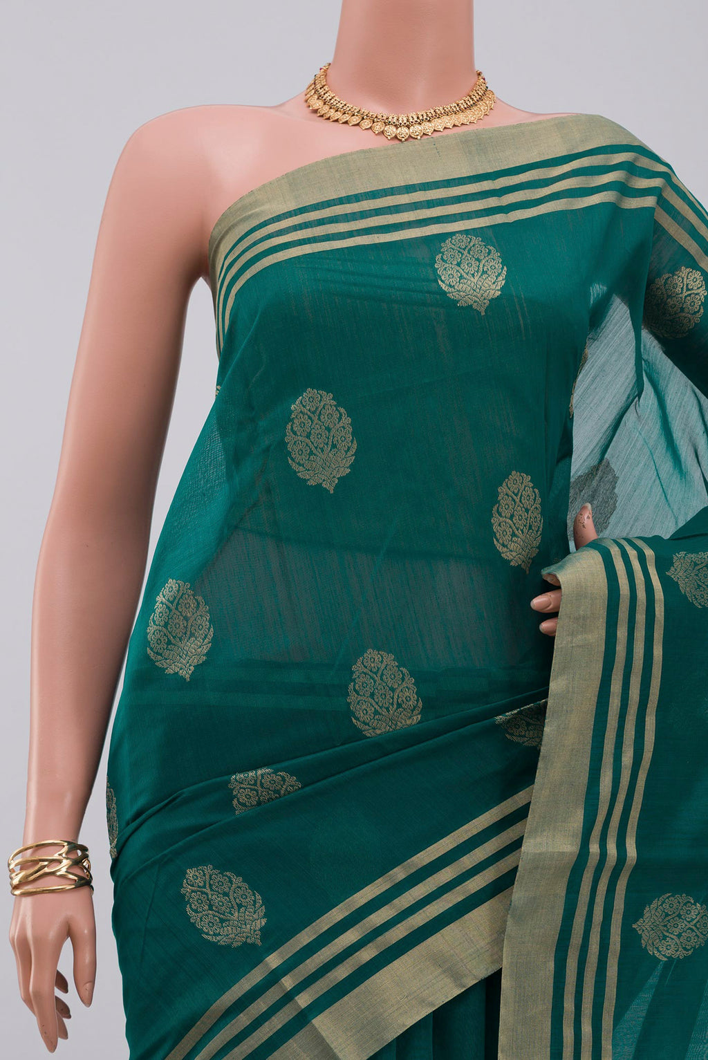 Border image of Blue Chanderi Silk Cotton Saree with Zari Butta on the body and Zari Border. 