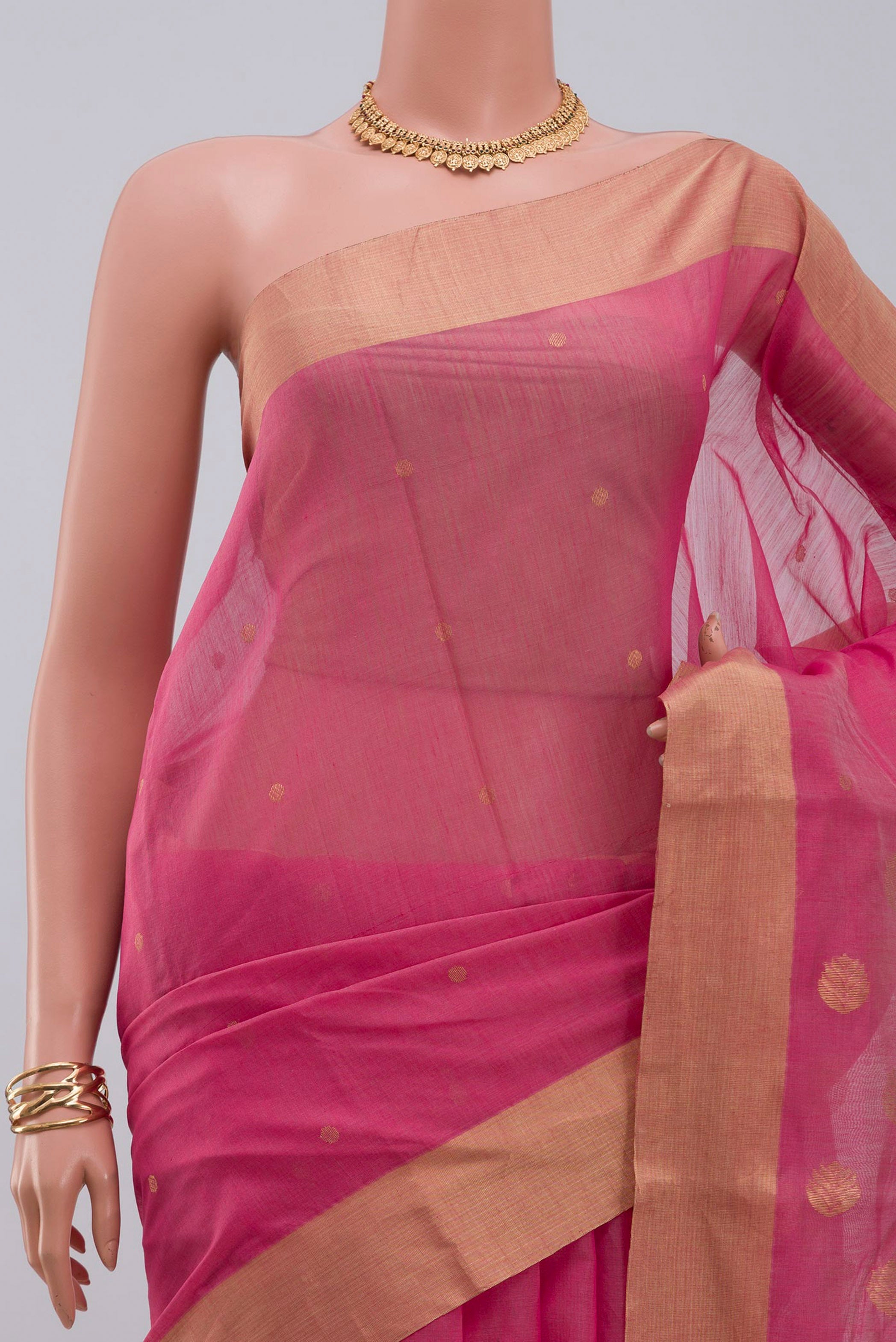 Border image of Pink Chanderi Silk Cotton Saree with Zari Butta on the body and Zari Border. 