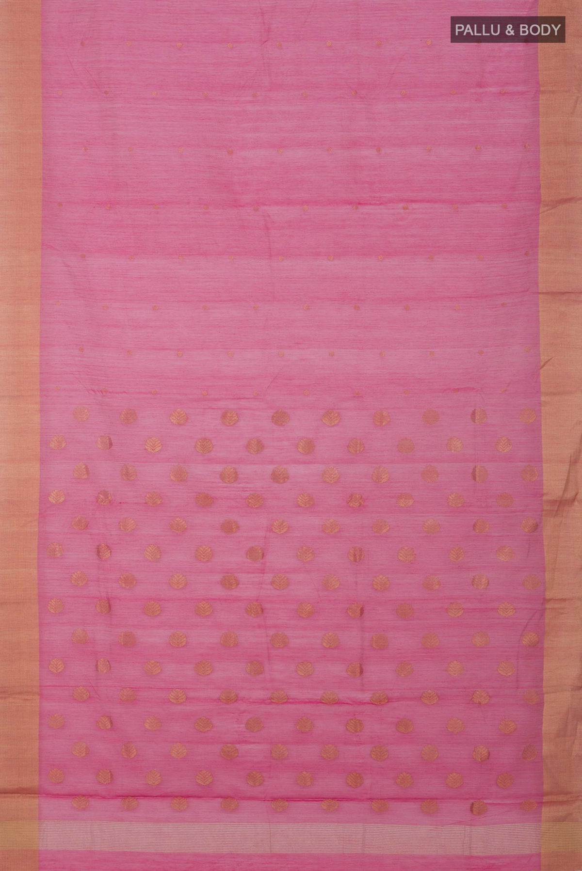 Flat view of Pink Chanderi Silk Cotton Saree with Zari Butta on the body and Zari Border. 