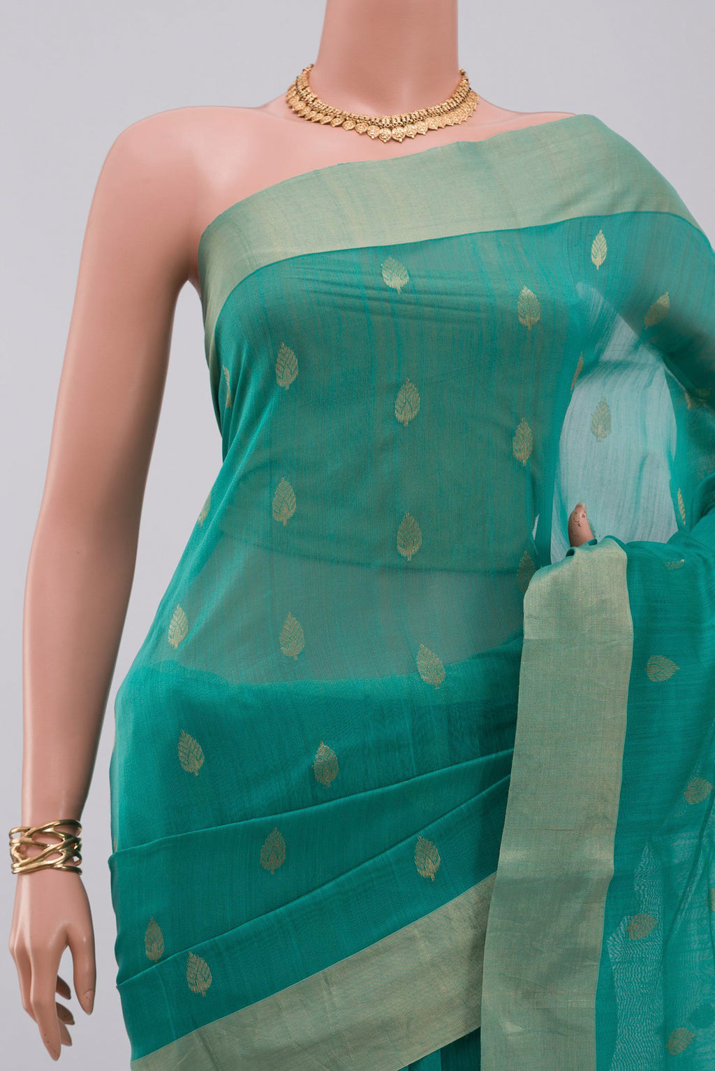 Border image of Blue Chanderi Silk Cotton Saree with Zari Butta on the body and Zari Border. 