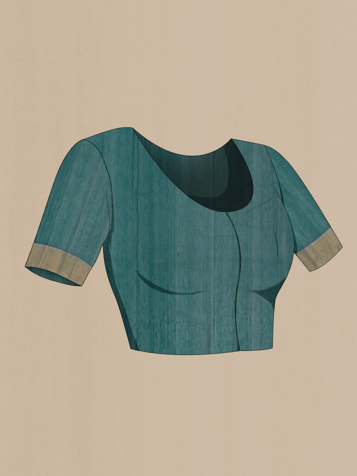 Close up image of the blouse of Green Chanderi Silk Cotton Saree with Zari Butta on the body and Zari Border. 