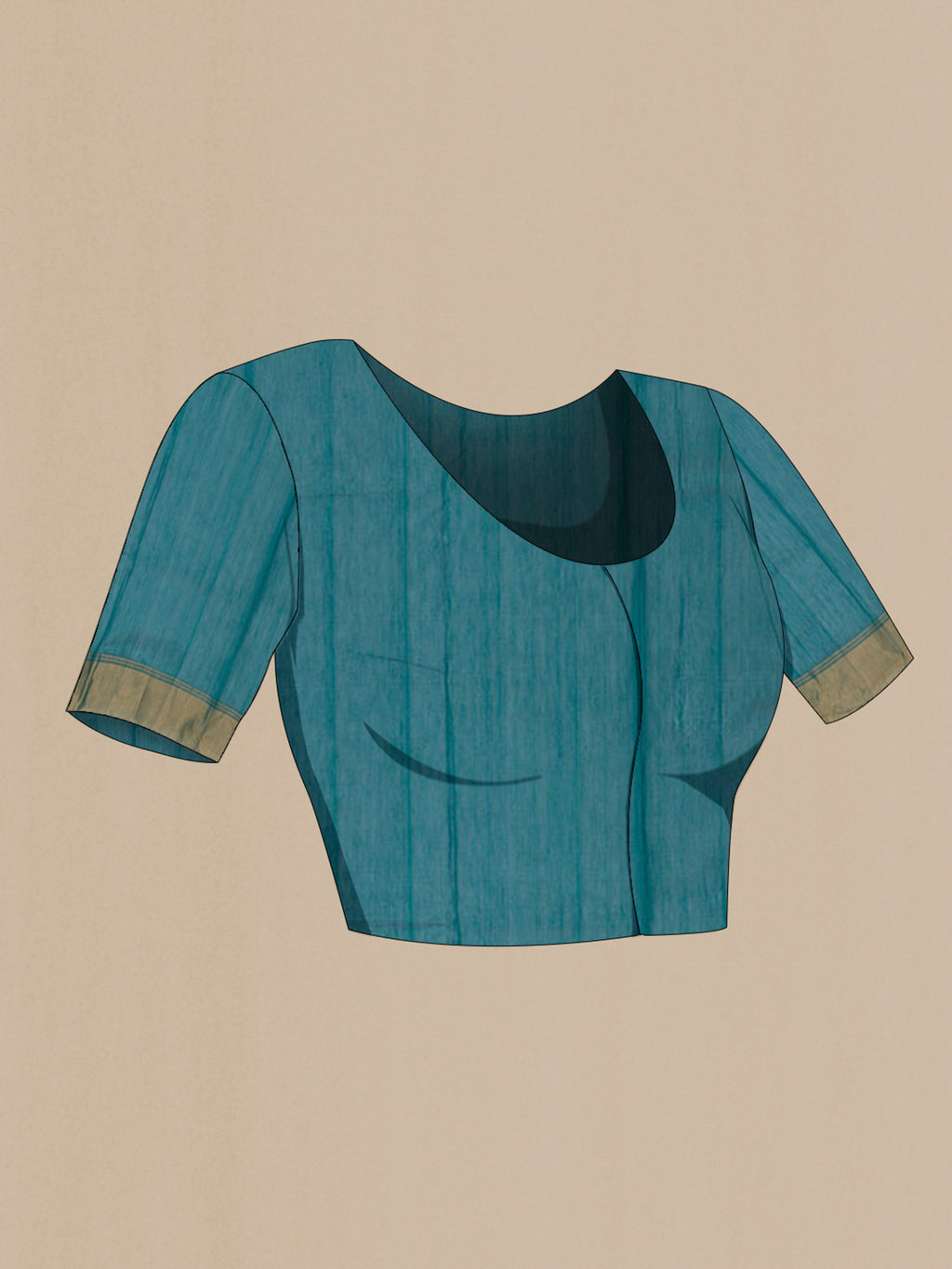 Close up image of the blouse of Green Chanderi Silk Cotton Saree with Zari Butta on the body and Zari Border. 