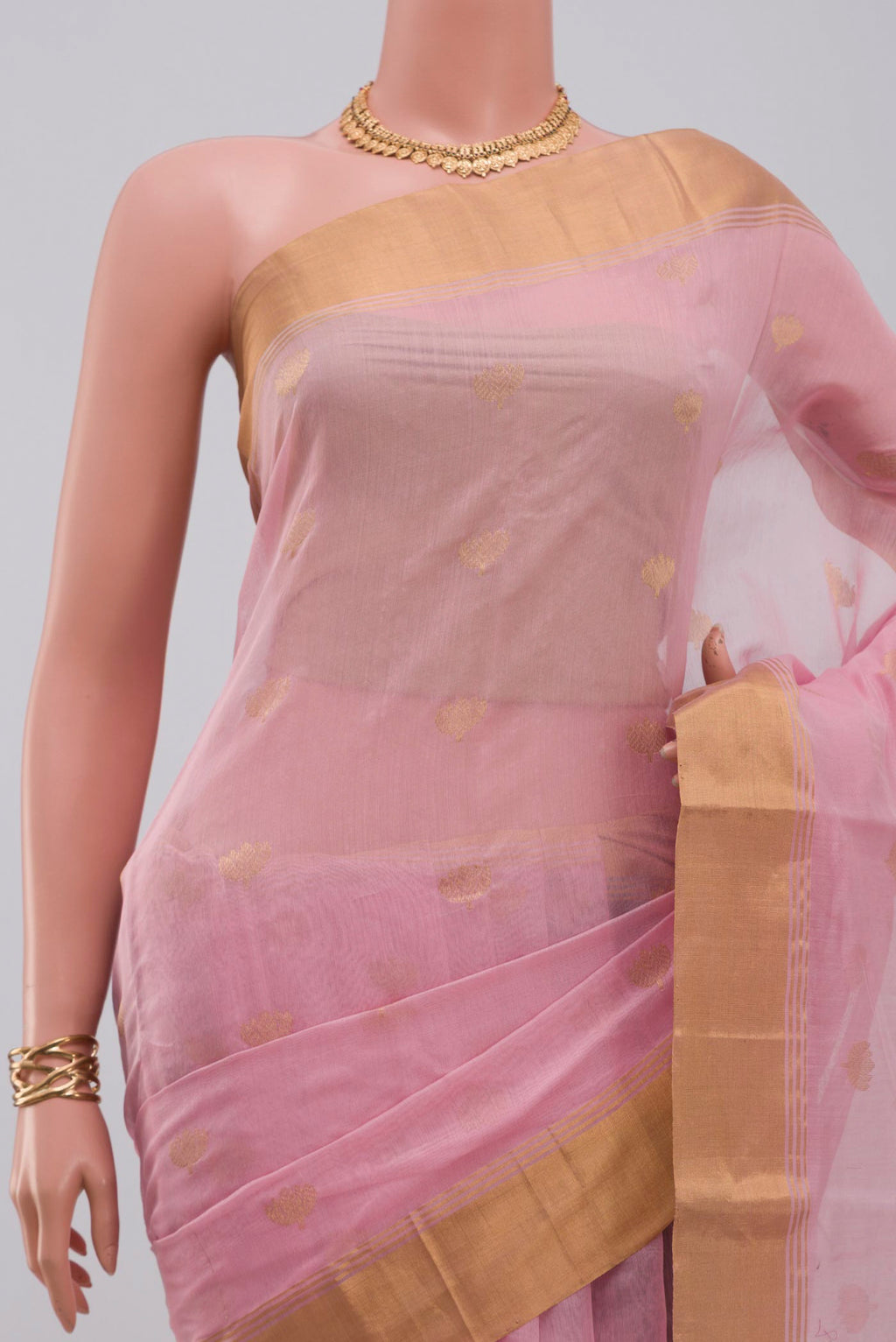 Border image of Pink Chanderi Silk Cotton Saree with Zari Butta on the body and Zari Border. 