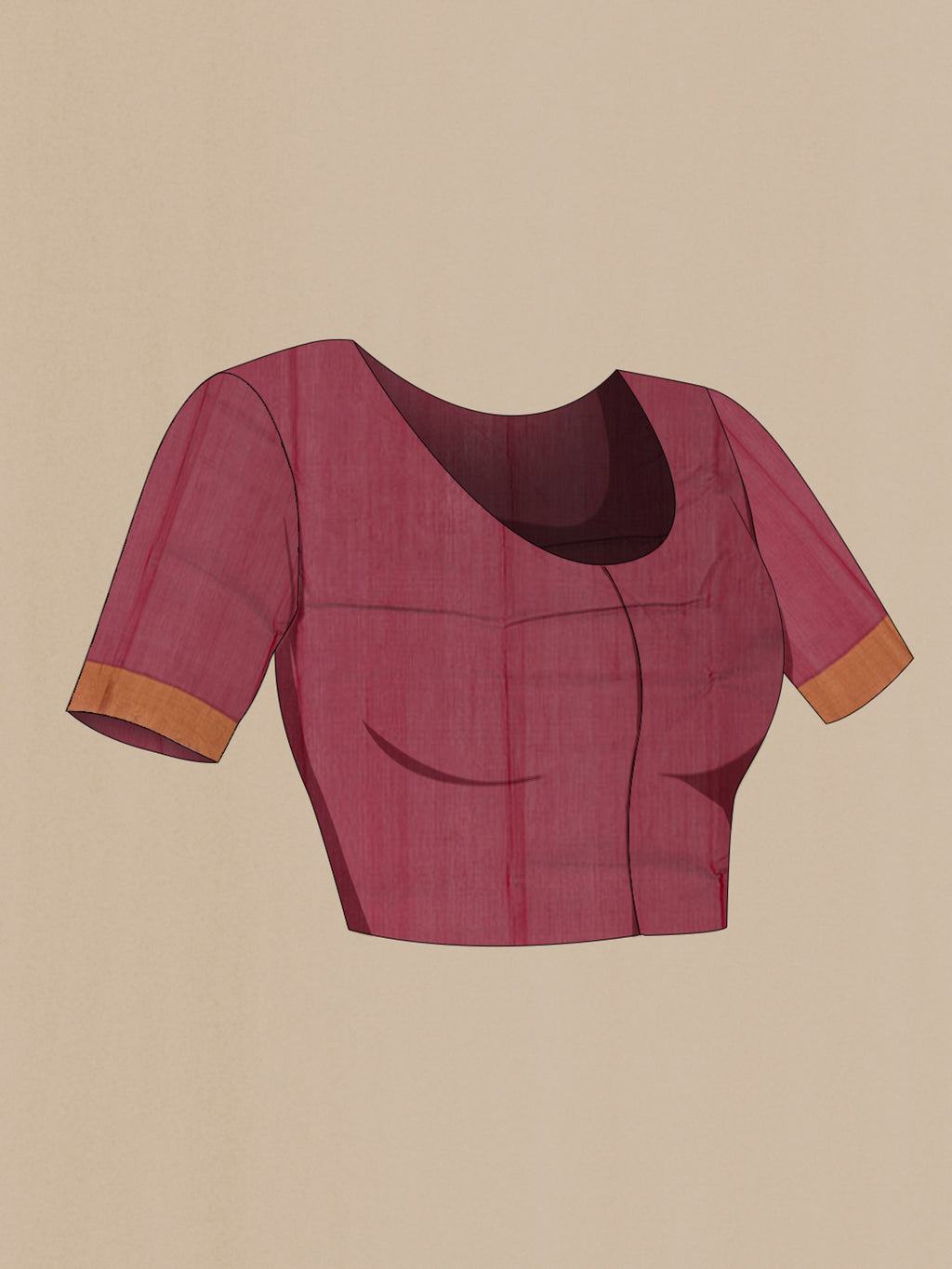 Close up image of the blouse of Red Chanderi Silk Cotton Saree with Zari Butta on the body and Zari Border. 