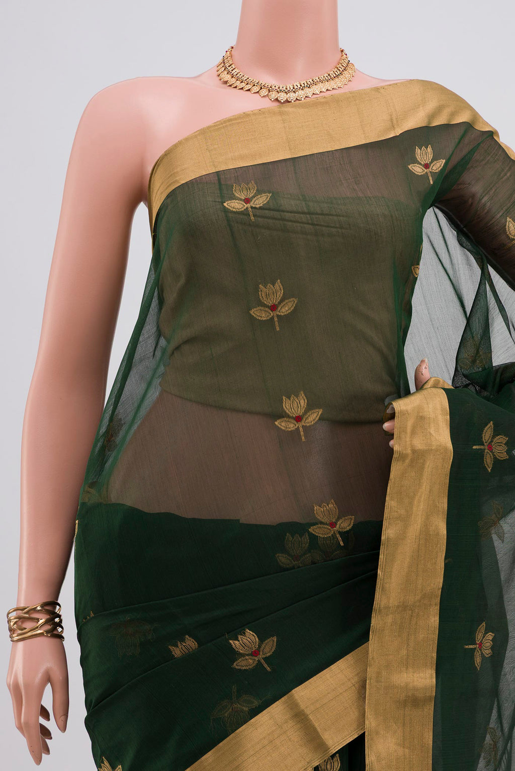 Border image of Green Chanderi Silk Cotton Saree with Zari Butta on the body and Zari Border. 